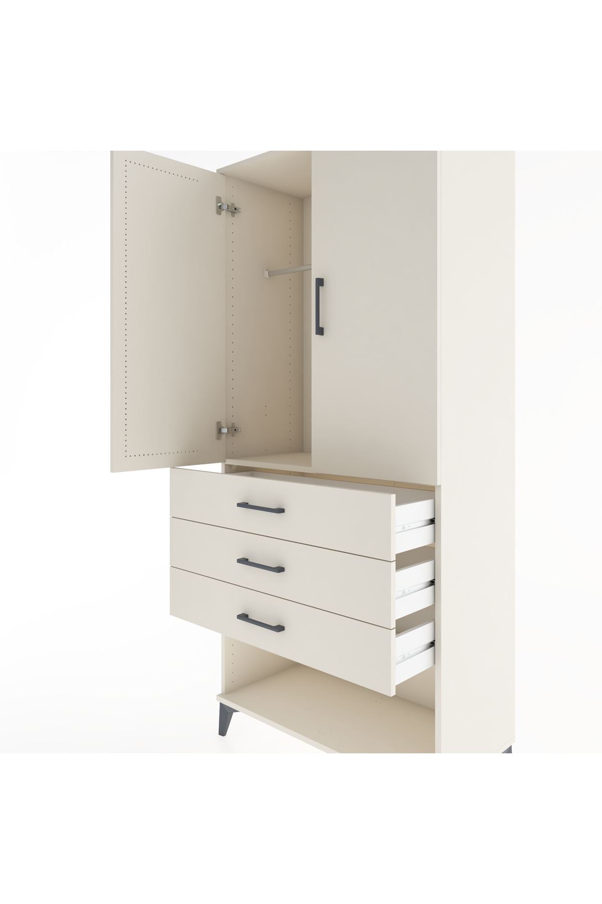 Hyperion Dolap Tek Raflı 3 Çekmeceli Tek Askılı 88x44x195 - S60M107V1B