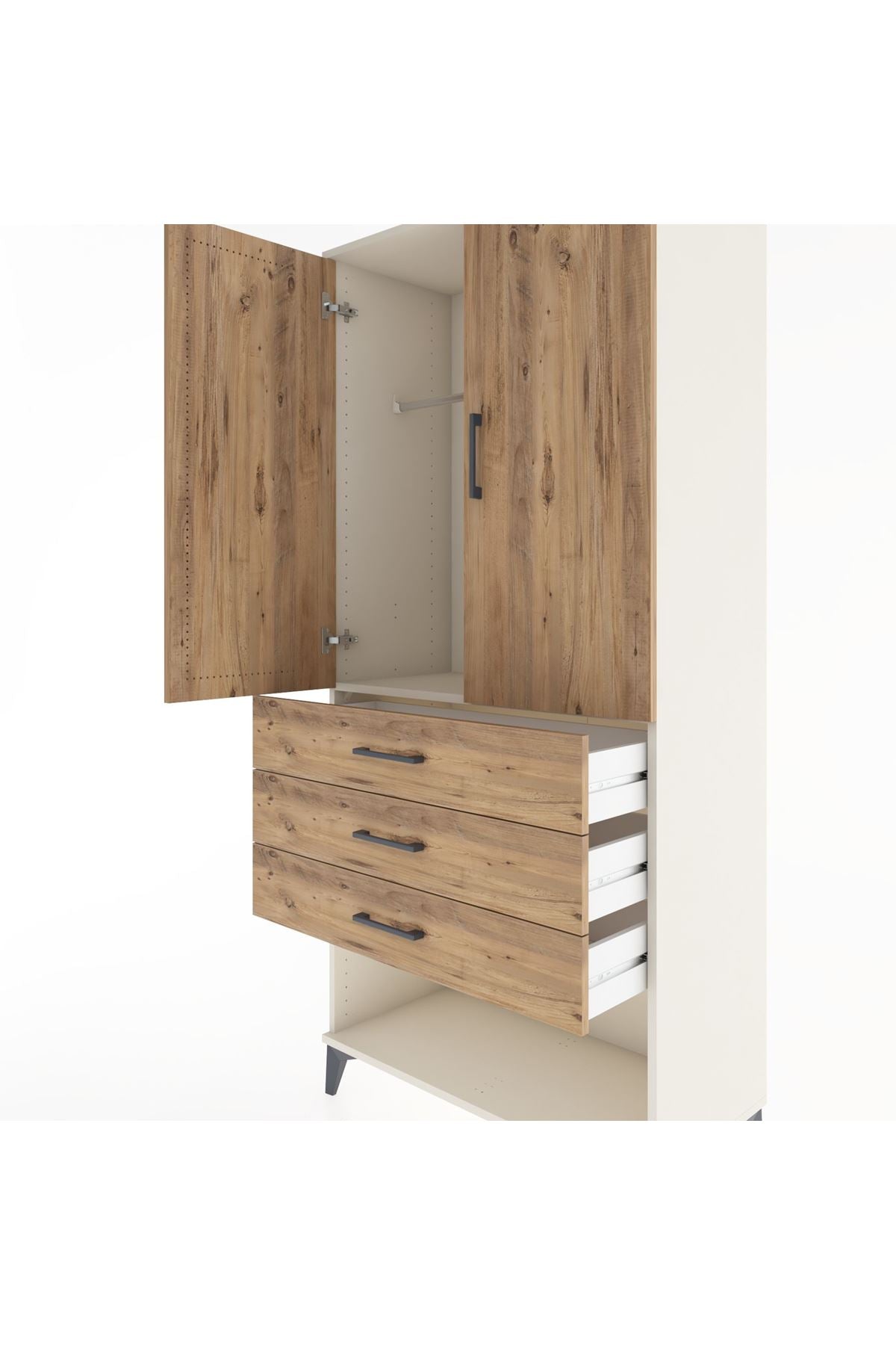 Hyperion Dolap Tek Raflı 3 Çekmeceli Tek Askılı 88x44x195 - S60M107V3B