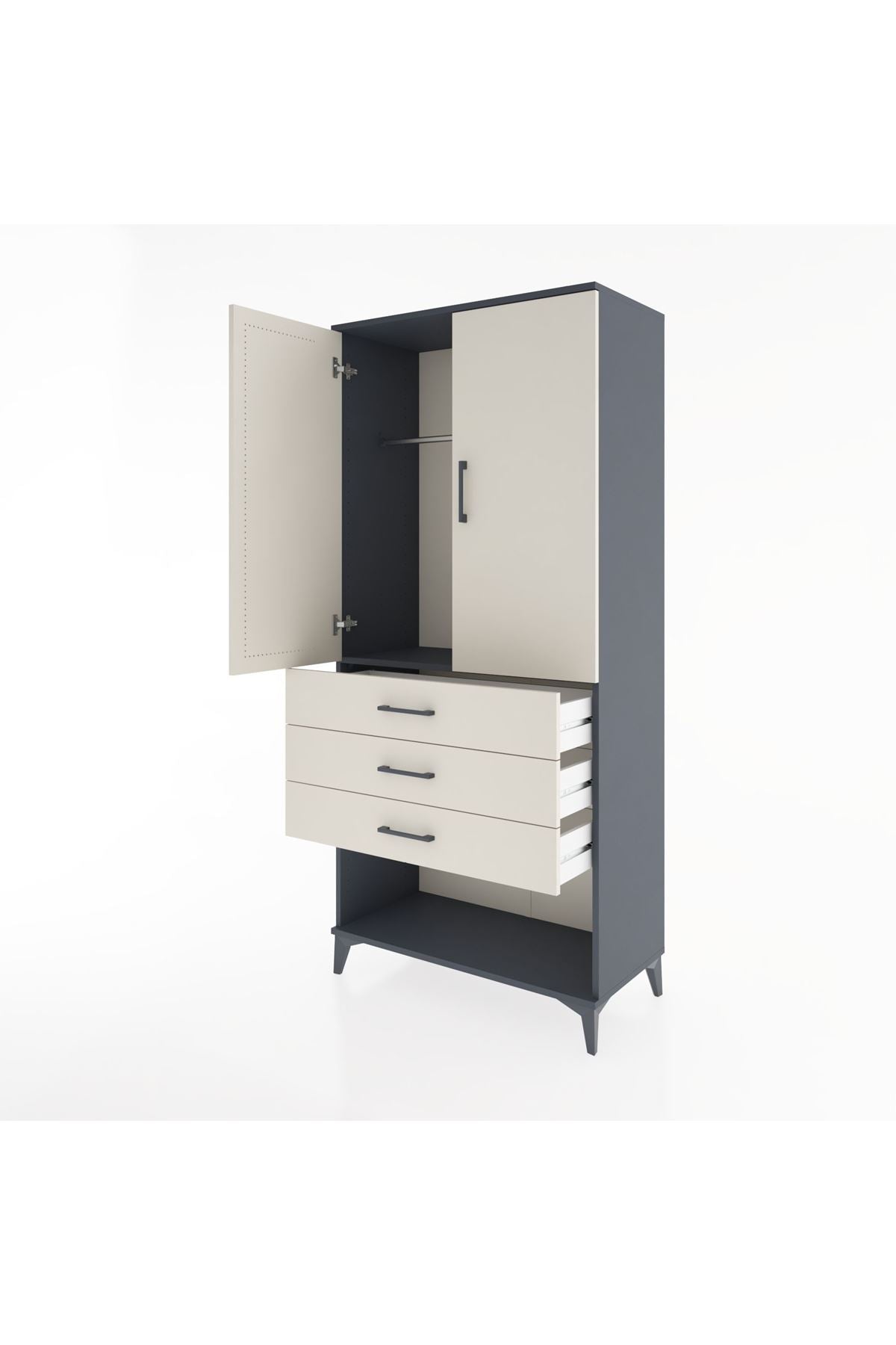 Hyperion Dolap Tek Raflı 3 Çekmeceli Tek Askılı 88x44x195 - S60M107V4B