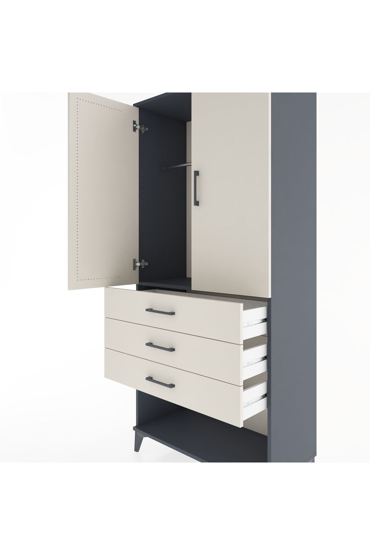 Hyperion Dolap Tek Raflı 3 Çekmeceli Tek Askılı 88x44x195 - S60M107V4B
