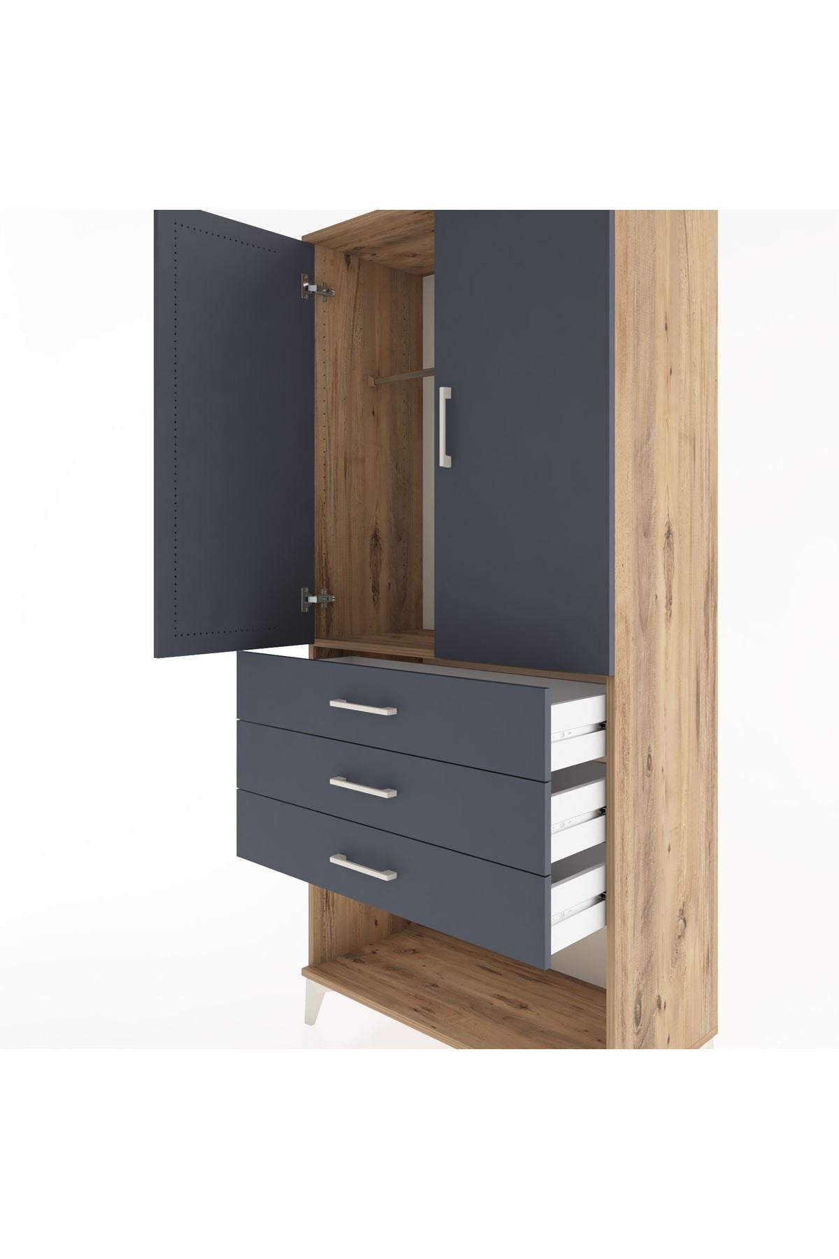 Hyperion Dolap Tek Raflı 3 Çekmeceli Tek Askılı 88x44x195 - S60M107V8B