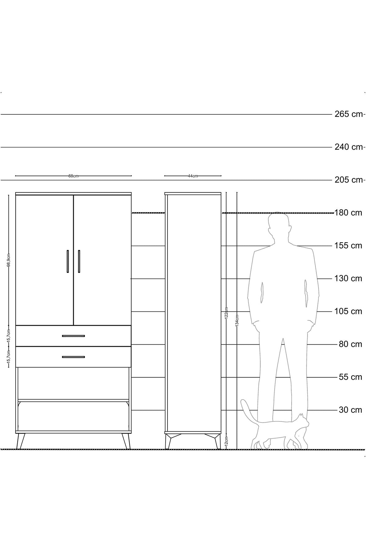 Hyperion Dolap 2 Raflı 2 Çekmeceli Tek Askılı 88x44x195 - S60M109V4B