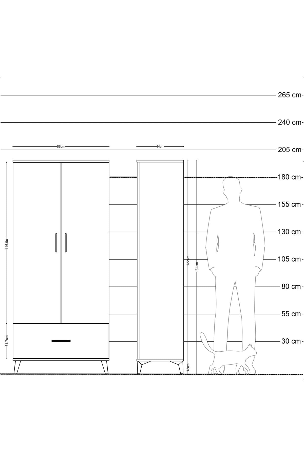 Hyperion Dolap 5 Raflı Tek Çekmeceli 2 Kapaklı 88x44x195 - S60M011V8B