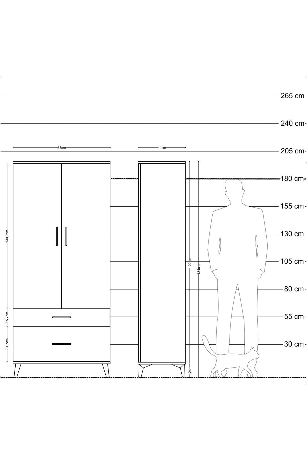 Hyperion Dolap 2 Raflı 2 Çekmeceli Tek Askılı 88x44x195 - S60M013V2B