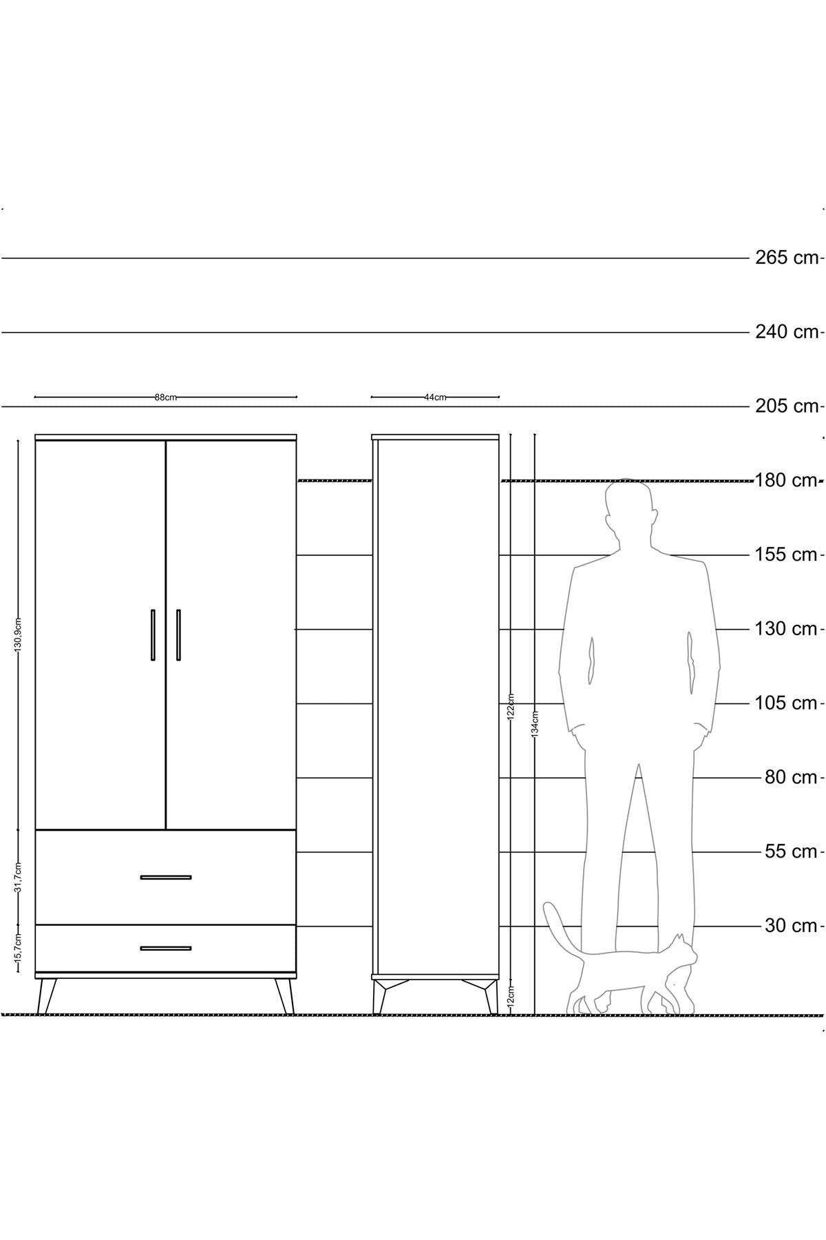 Hyperion Dolap 4 Raflı 2 Çekmeceli 2 Kapaklı 88x44x195 - S60M015V9B