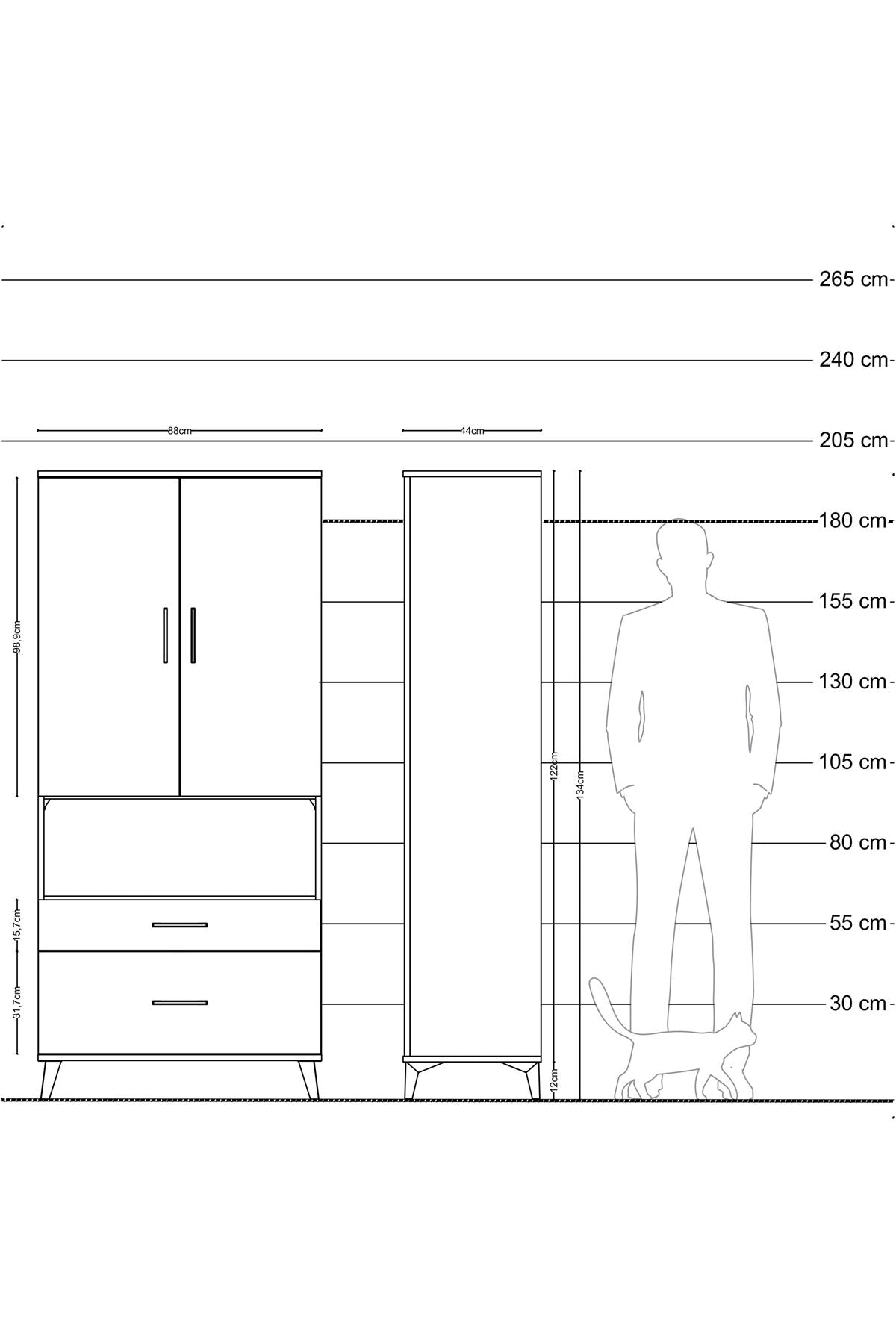 Hyperion Dolap 4 Raflı 2 Çekmeceli 2 Kapaklı 88x44x195 - S60M028V9B