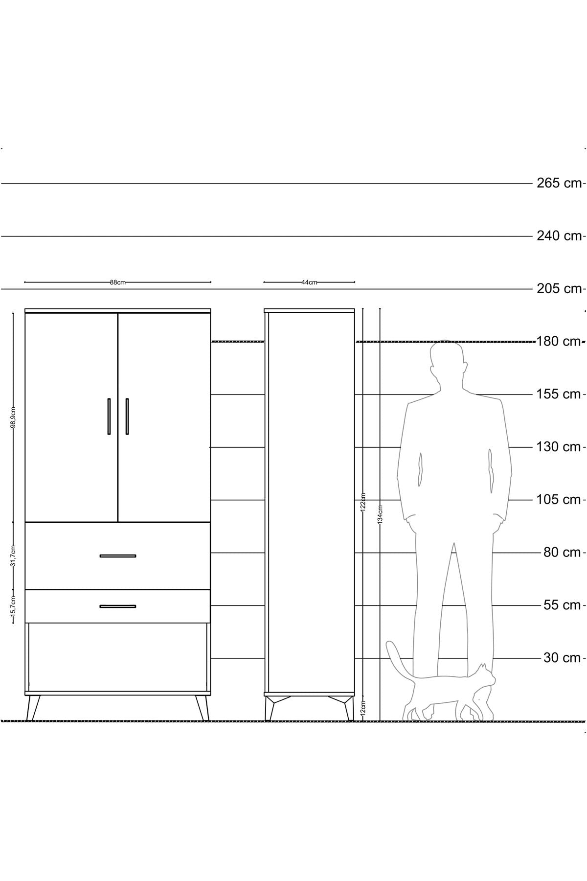 Hyperion Dolap 3 Raflı 2 Çekmeceli 2 Kapaklı 88x44x195 - S60M037V8B