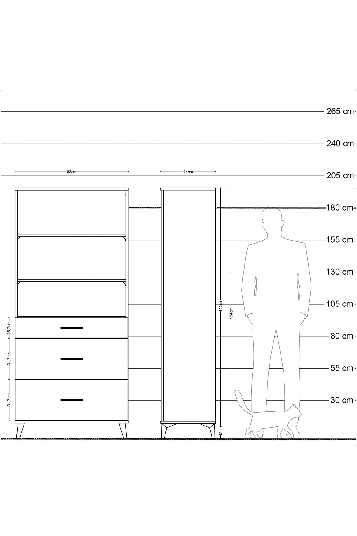 Hyperion Dolap 3 Raflı 3 Çekmeceli 88x44x195 - S60M043V9B