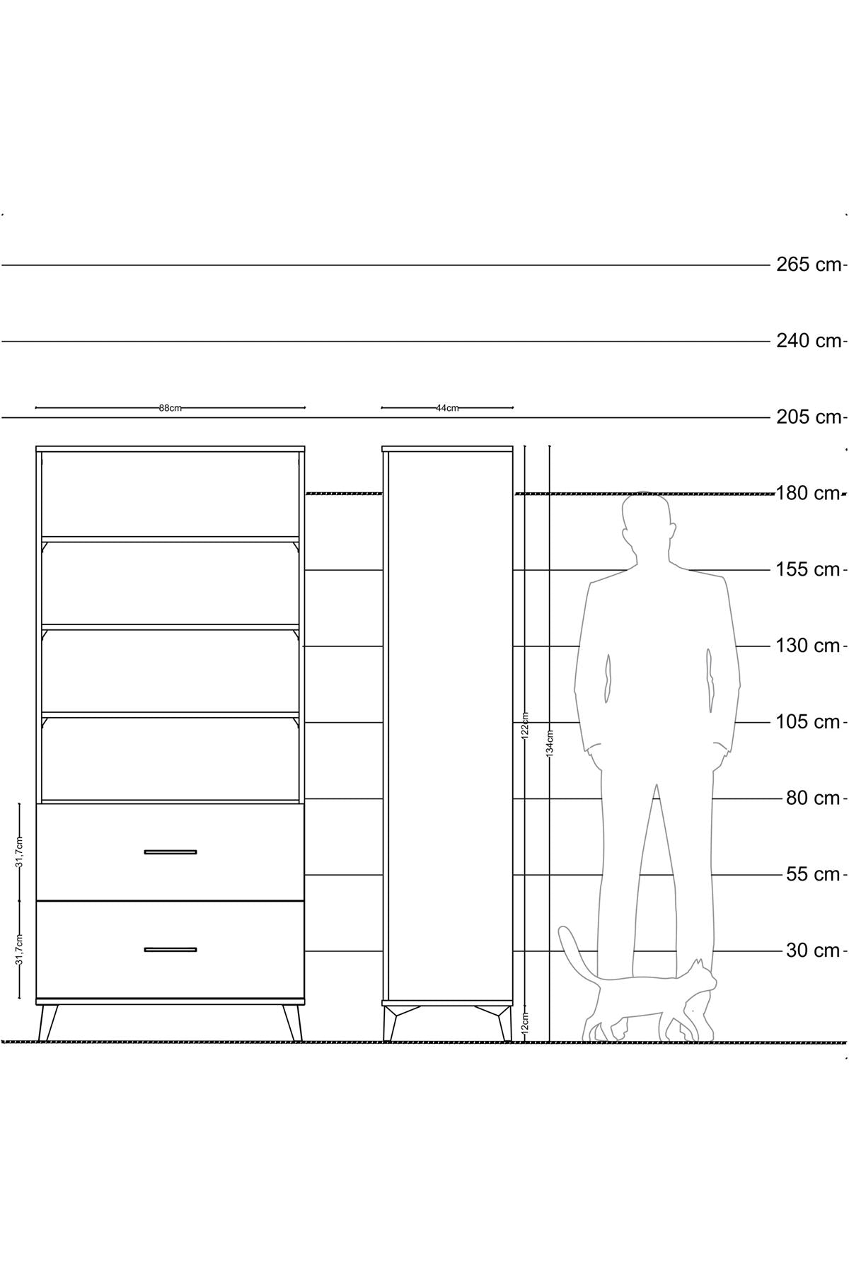 Hyperion Dolap 4 Raflı 2 Çekmeceli 88x44x195 - S60M047V8B