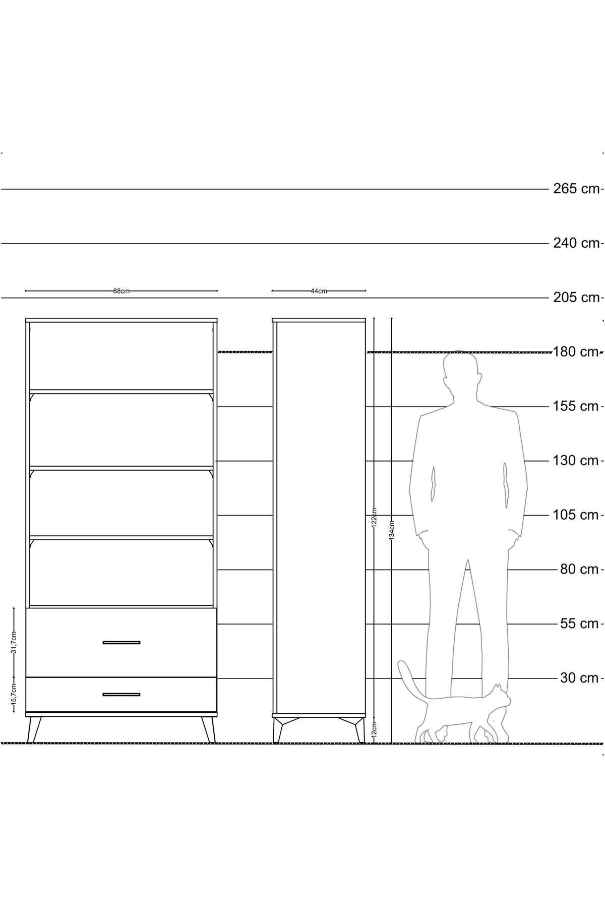 Hyperion Dolap 4 Raflı 2 Çekmeceli 88x44x195 - S60M048V6B