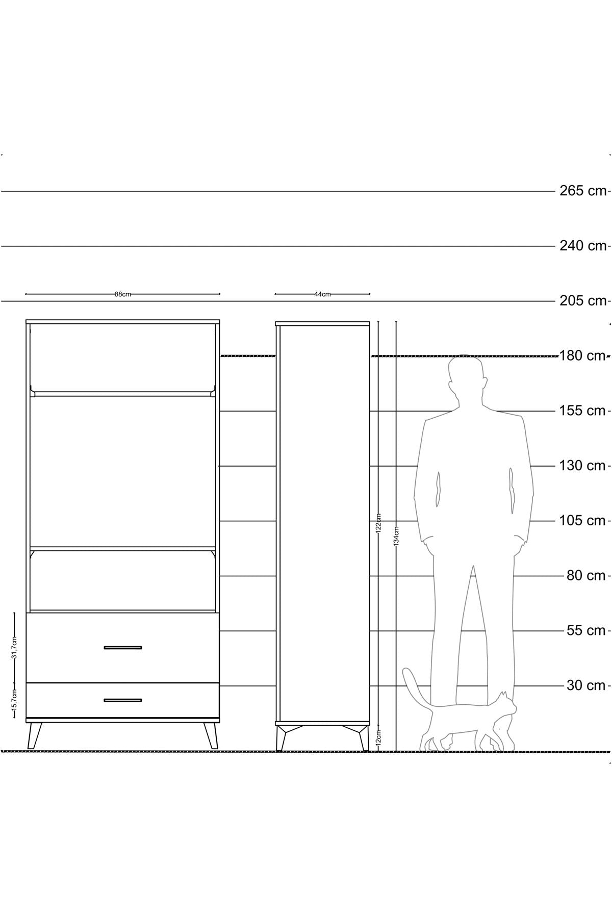 Hyperion Dolap 2 Raflı 2 Çekmeceli Tek Askılı 88x44x195 - S60M049V8B