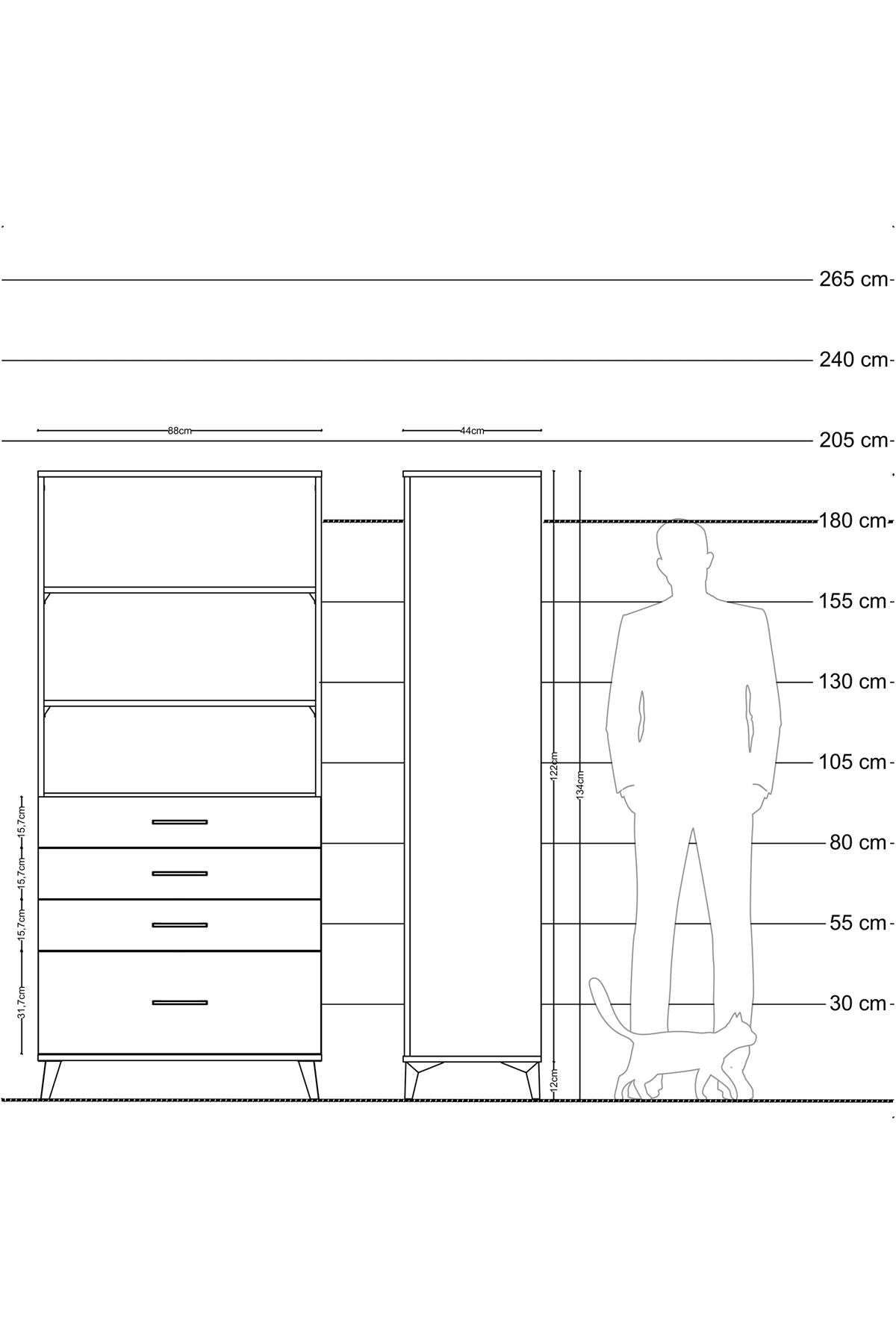 Hyperion Dolap 3 Raflı 4 Çekmeceli 88x44x195 - S60M055V3B
