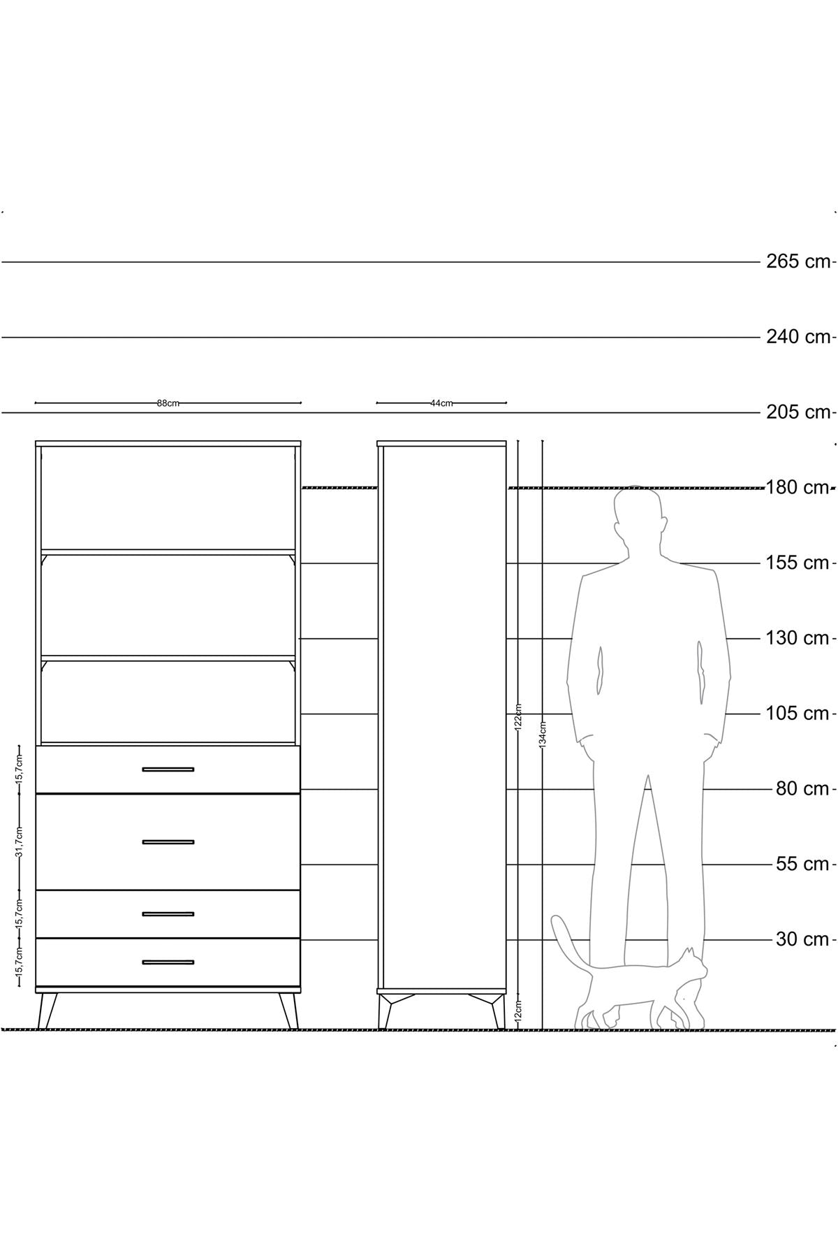 Hyperion Dolap 3 Raflı 4 Çekmeceli 88x44x195 - S60M061V7B