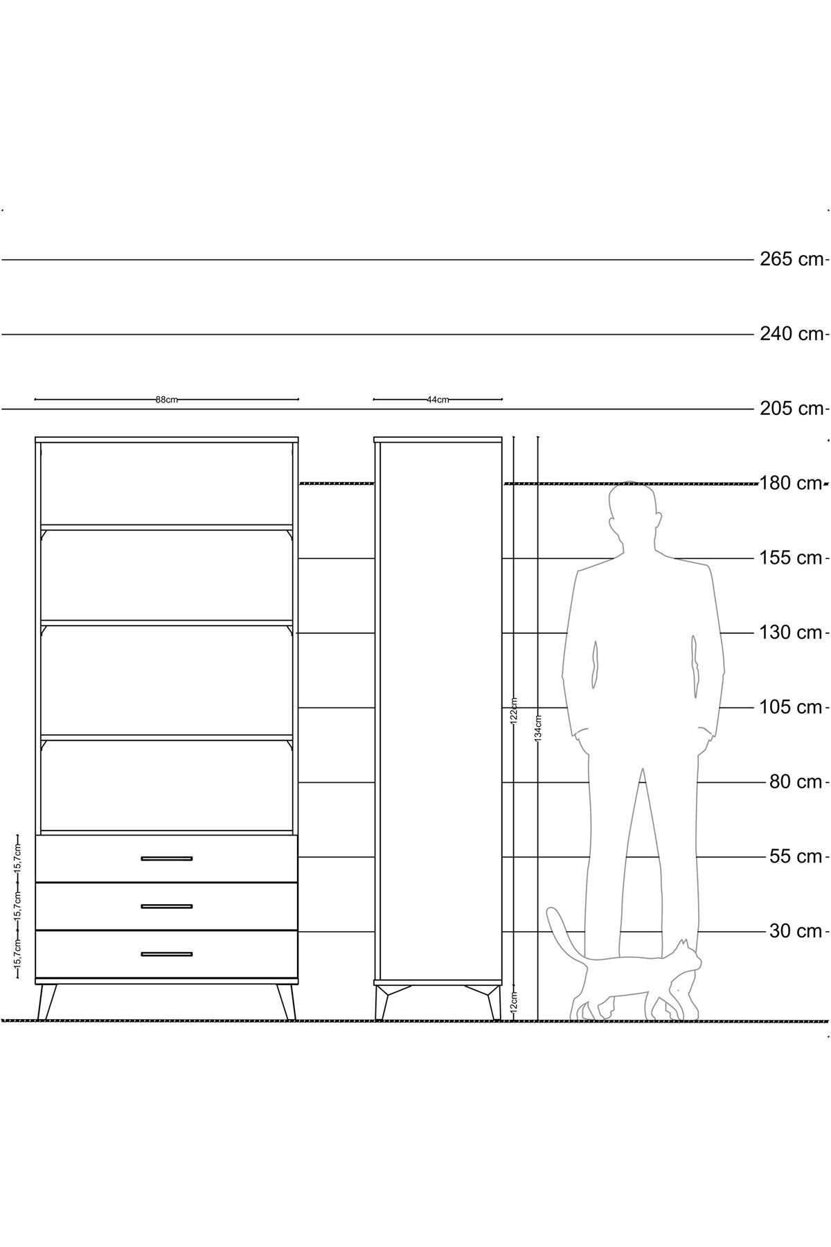 Hyperion Dolap 4 Raflı 3 Çekmeceli 88x44x195 - S60M090V8B
