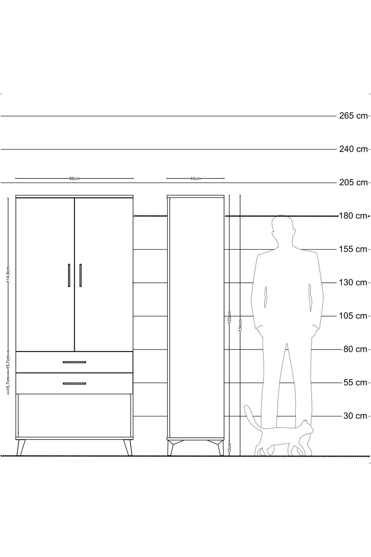 Hyperion Dolap 2 Raflı 2 Çekmeceli Tek Askılı 88x44x195 - S60M096V5B