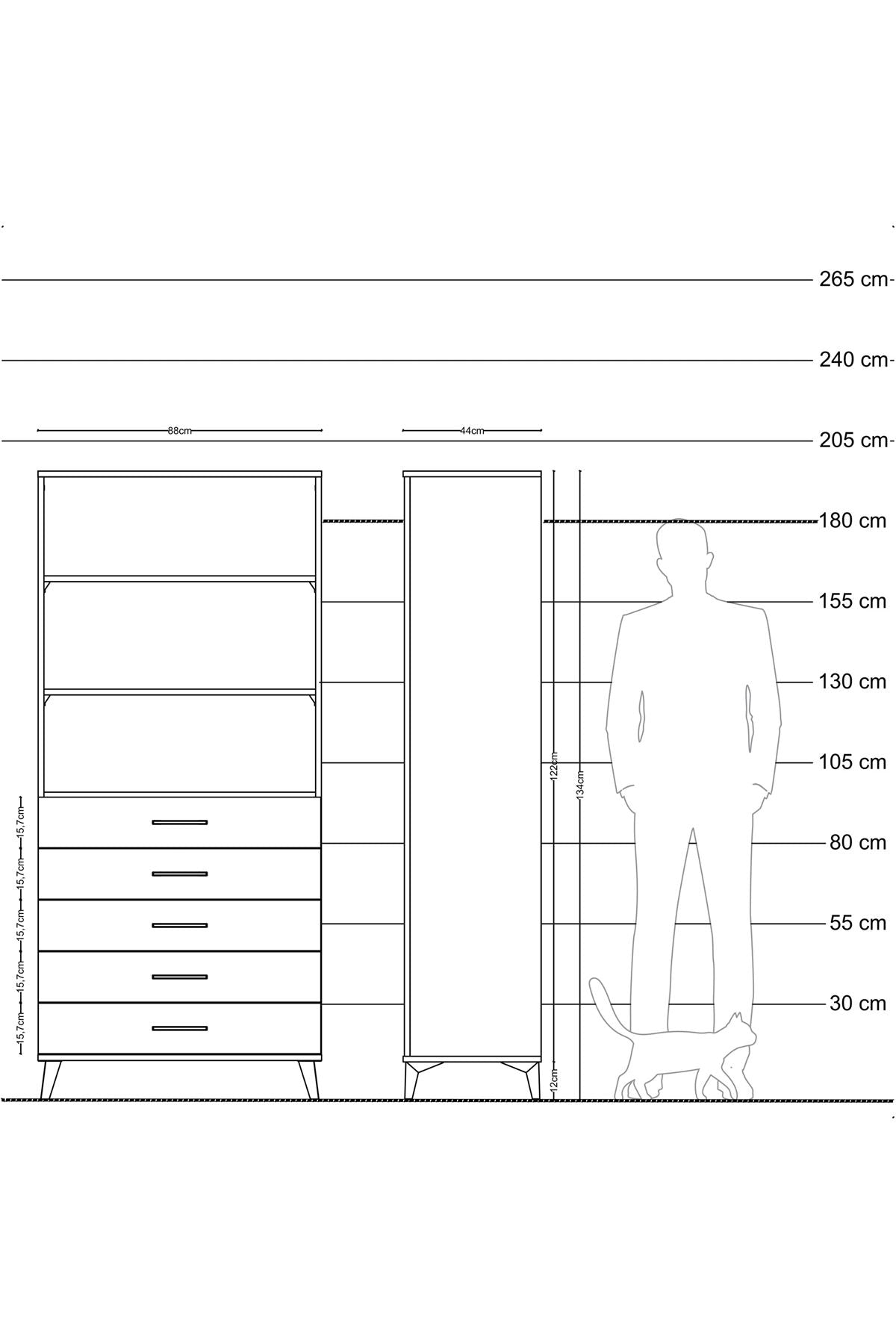 Hyperion Dolap 3 Raflı 5 Çekmeceli 88x44x195 - S60M100V9B