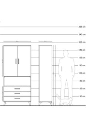 Hyperion Dolap 2 Raflı 3 Çekmeceli Tek Askılı 88x44x195 - S60M101V3B