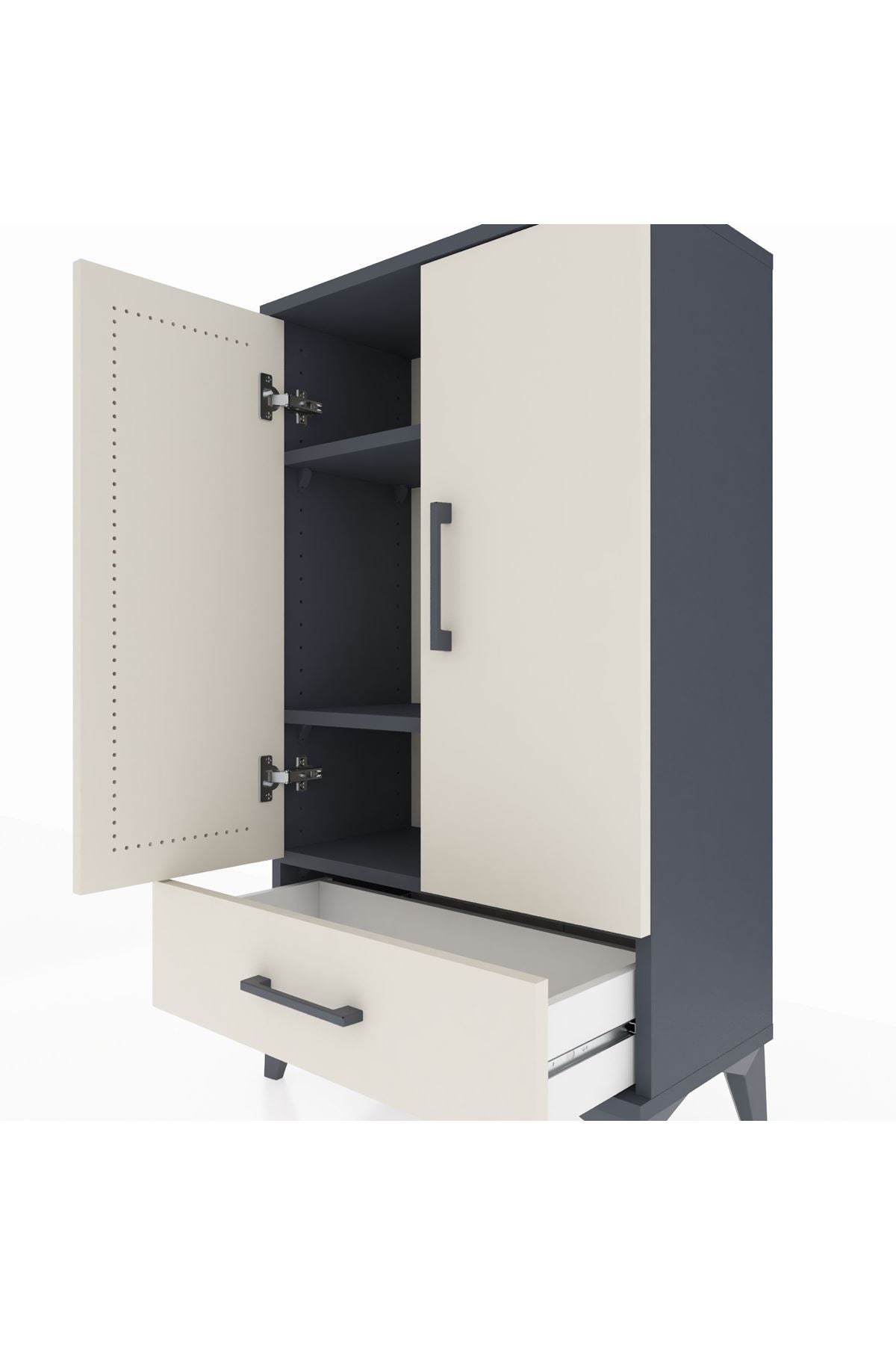 Arges Komodin 3 Raflı Tek Çekmeceli 2 Kapaklı 60x30x106 - S15M004V4A