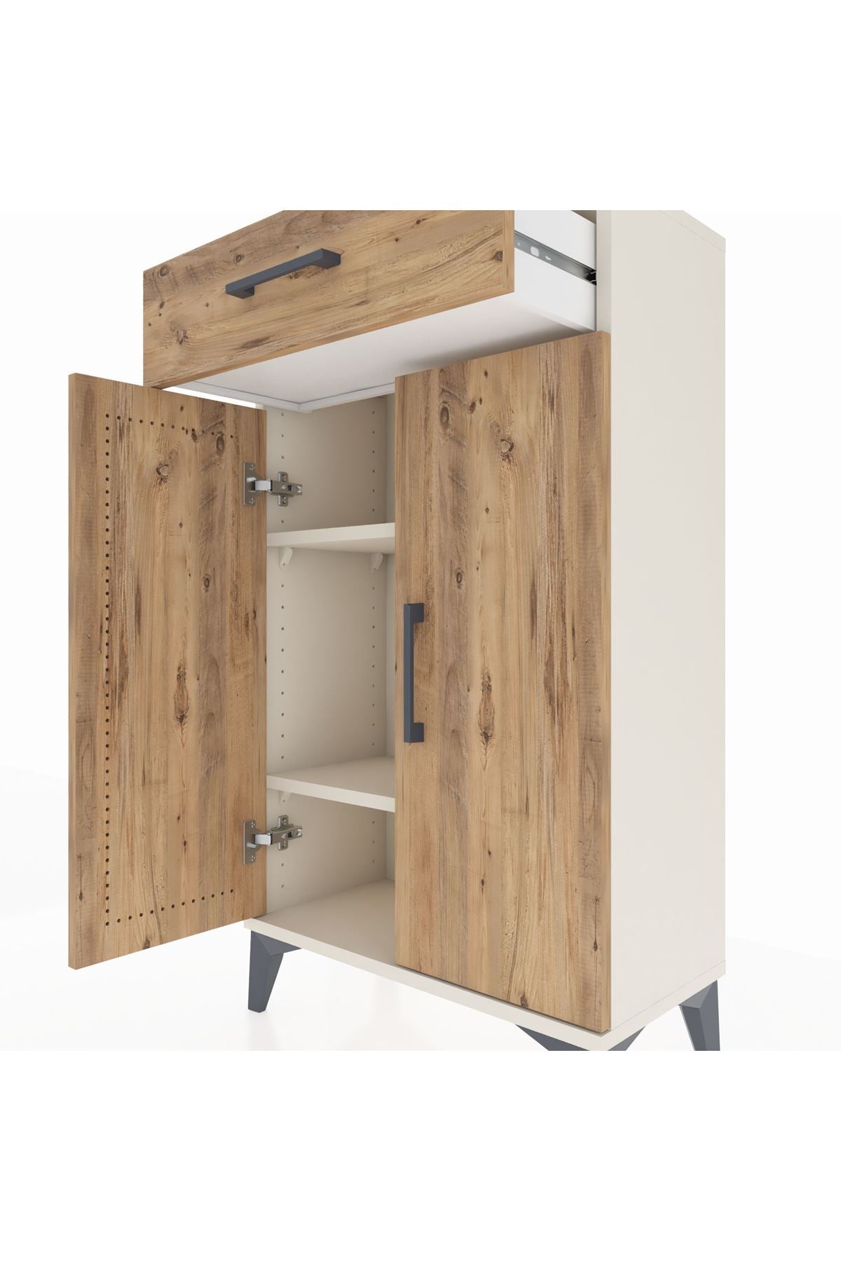 Arges Komodin 2 Raflı Tek Çekmeceli 2 Kapaklı 60x30x106 - S15M005V3A