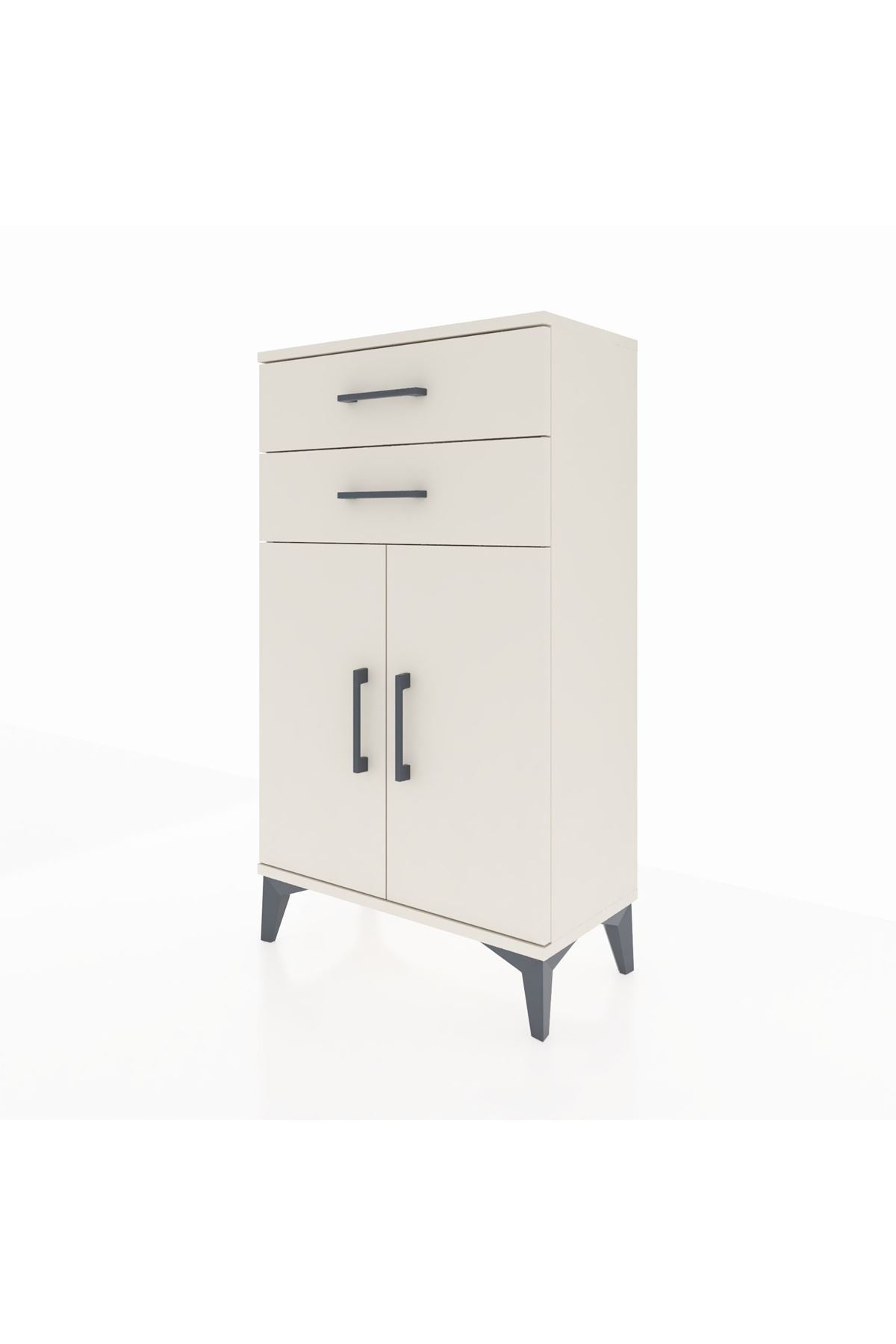 Arges Komodin Tek Raflı 2 Çekmeceli 2 Kapaklı 60x30x106 - S15M006V1A