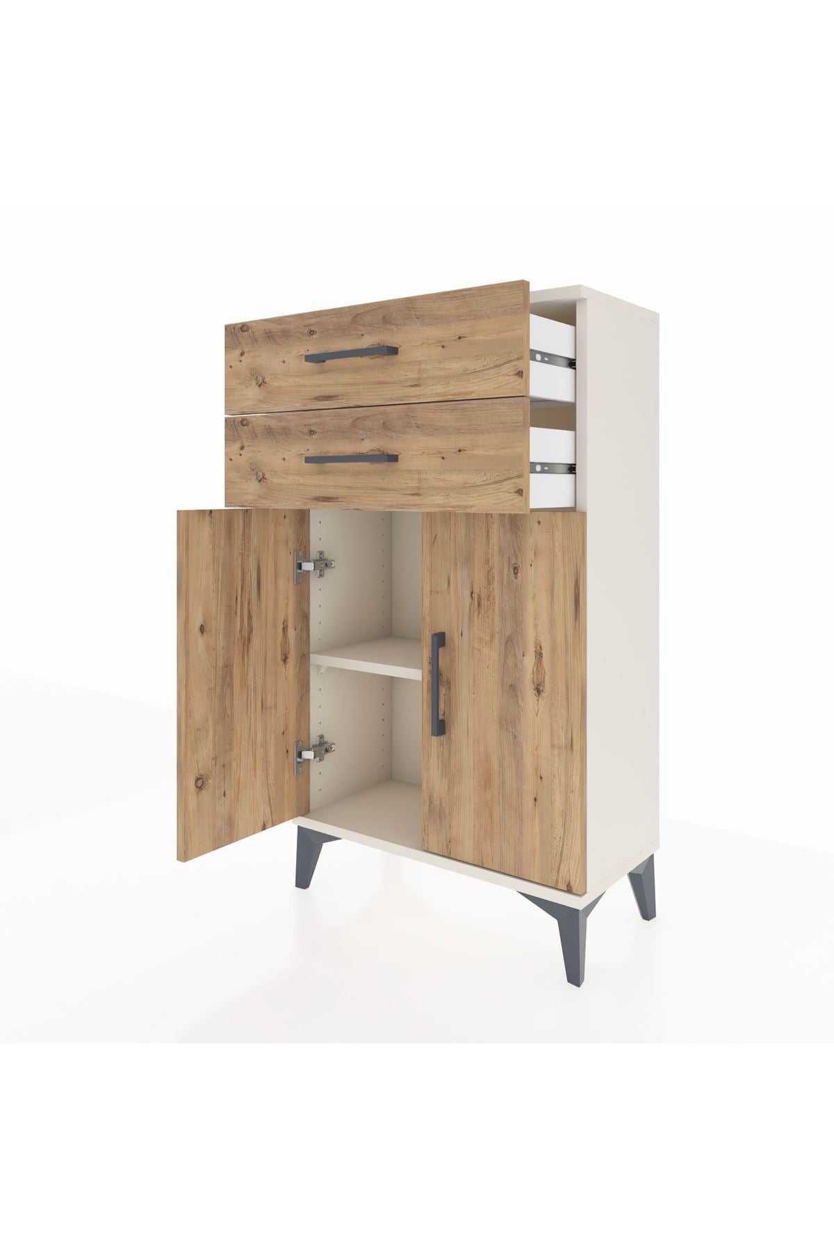 Arges Komodin Tek Raflı 2 Çekmeceli 2 Kapaklı 60x30x106 - S15M006V3A