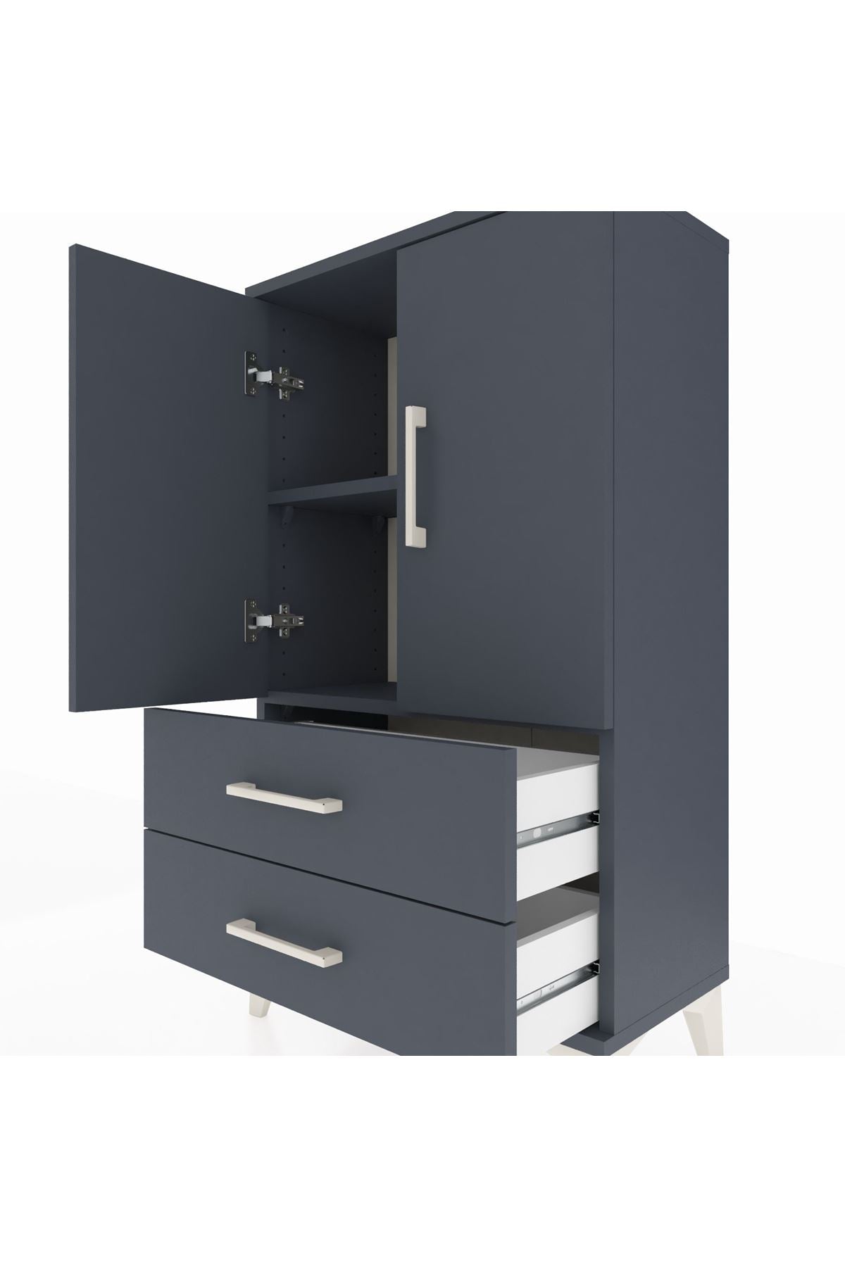 Arges Komodin 2 Raflı 2 Çekmeceli 2 Kapaklı 60x30x106 - S15M007V5A