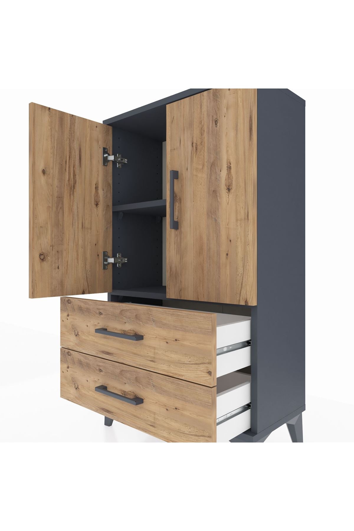 Arges Komodin 2 Raflı 2 Çekmeceli 2 Kapaklı 60x30x106 - S15M007V6A