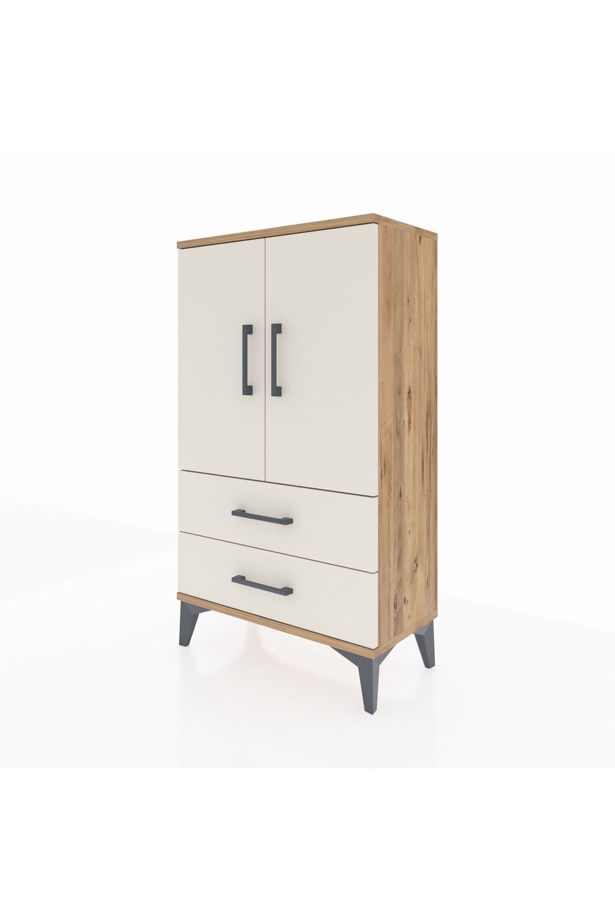 Arges Komodin 2 Raflı 2 Çekmeceli 2 Kapaklı 60x30x106 - S15M007V7A