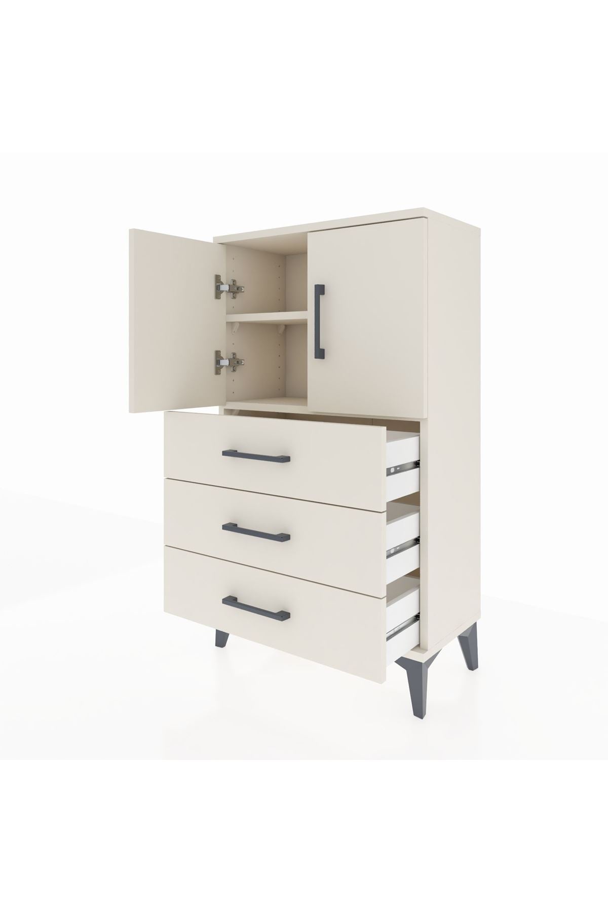 Arges Komodin 2 Raflı 3 Çekmeceli 2 Kapaklı 60x30x106 - S15M008V1A