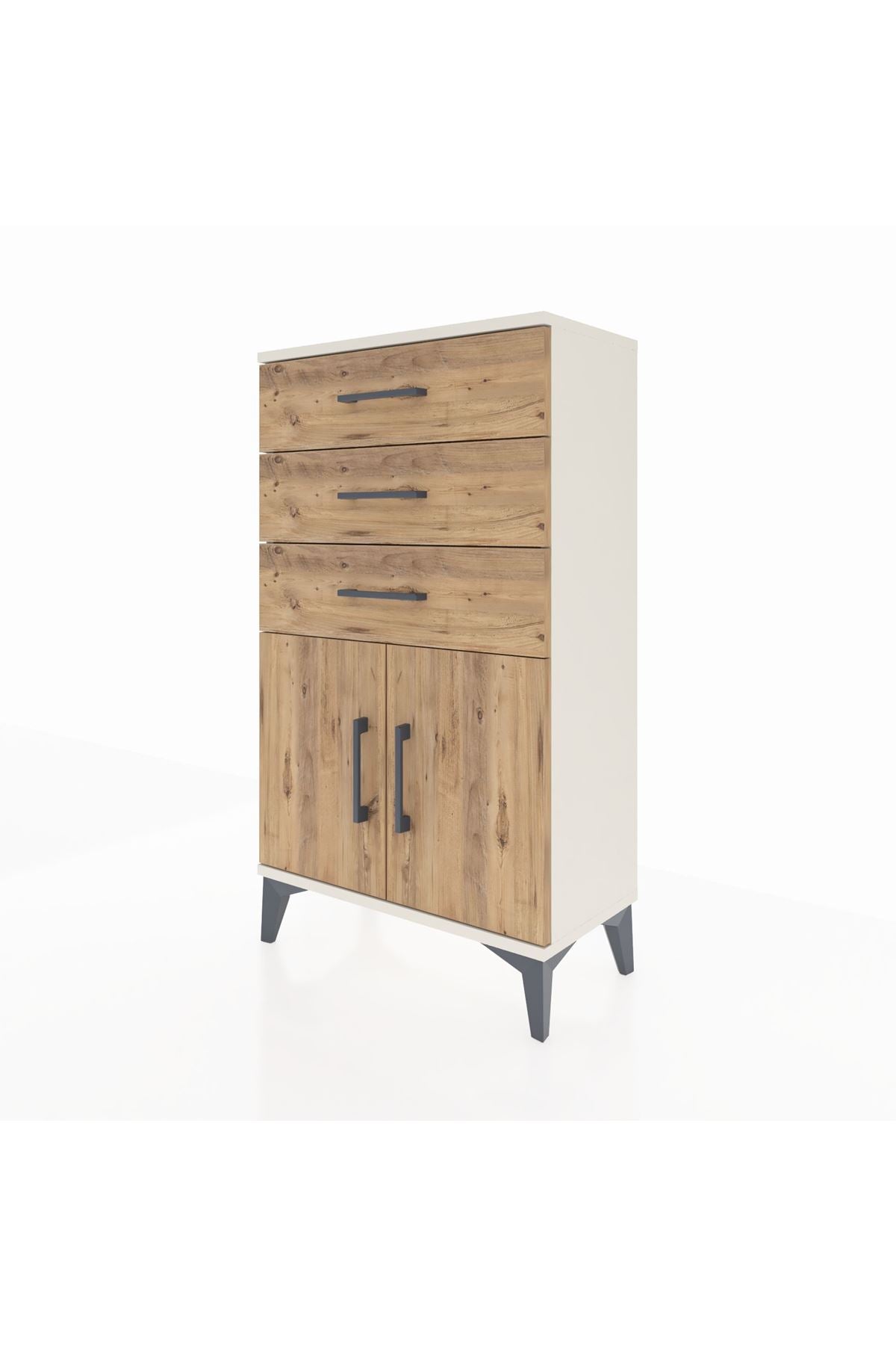 Arges Komodin Tek Raflı 3 Çekmeceli 2 Kapaklı 60x30x106 - S15M009V3A