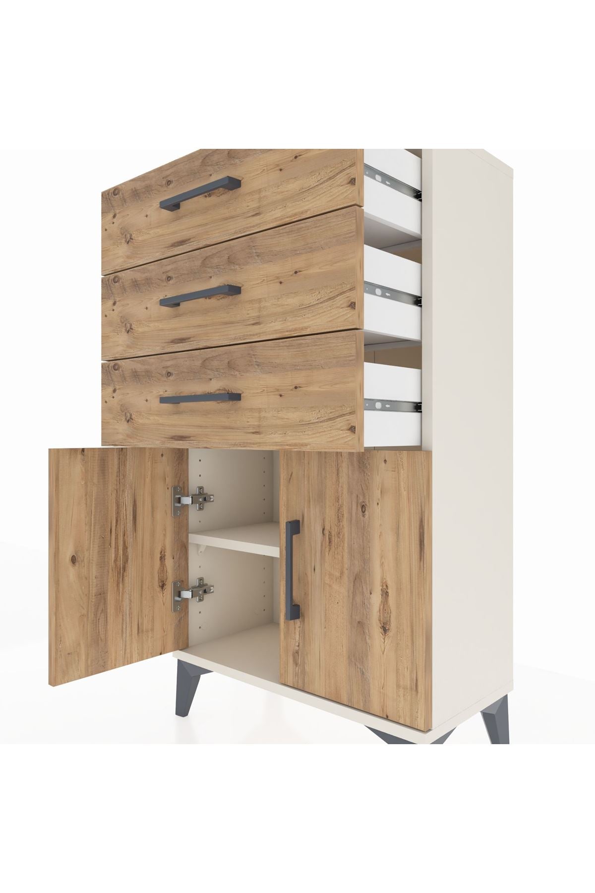 Arges Komodin Tek Raflı 3 Çekmeceli 2 Kapaklı 60x30x106 - S15M009V3A