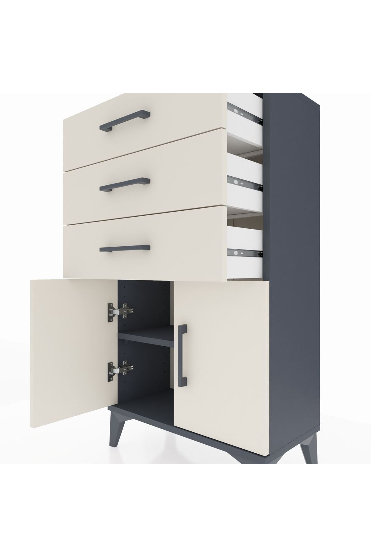 Arges Komodin Tek Raflı 3 Çekmeceli 2 Kapaklı 60x30x106 - S15M009V4A
