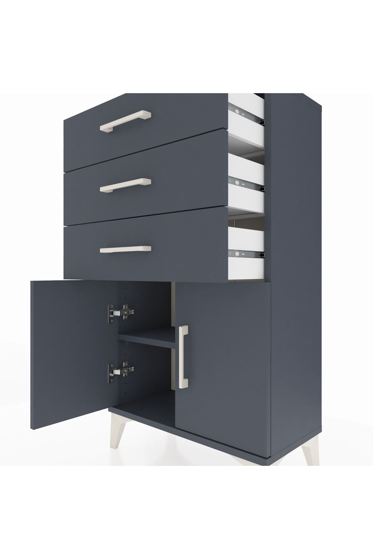 Arges Komodin Tek Raflı 3 Çekmeceli 2 Kapaklı 60x30x106 - S15M009V5A
