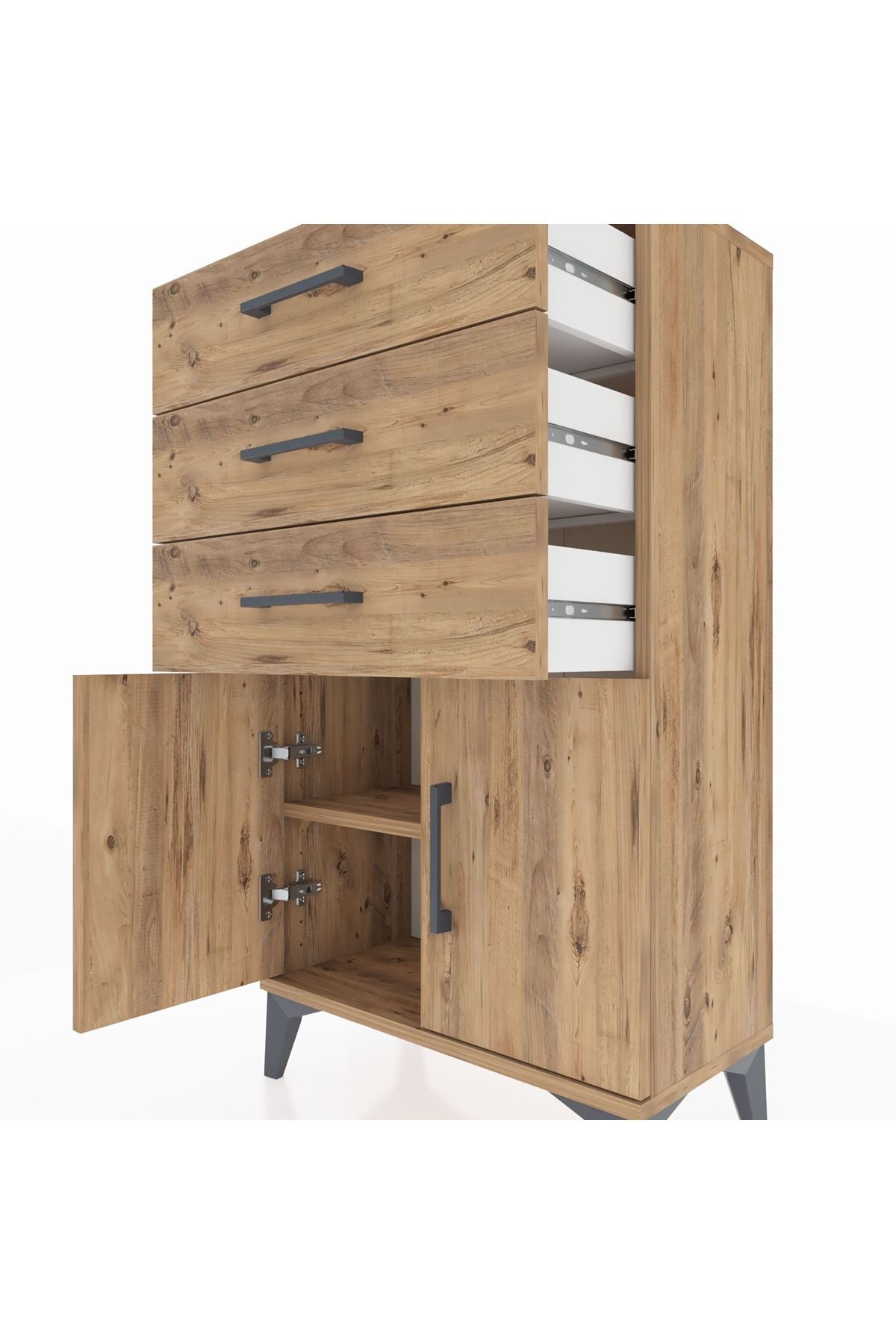 Arges Komodin Tek Raflı 3 Çekmeceli 2 Kapaklı 60x30x106 - S15M009V9A