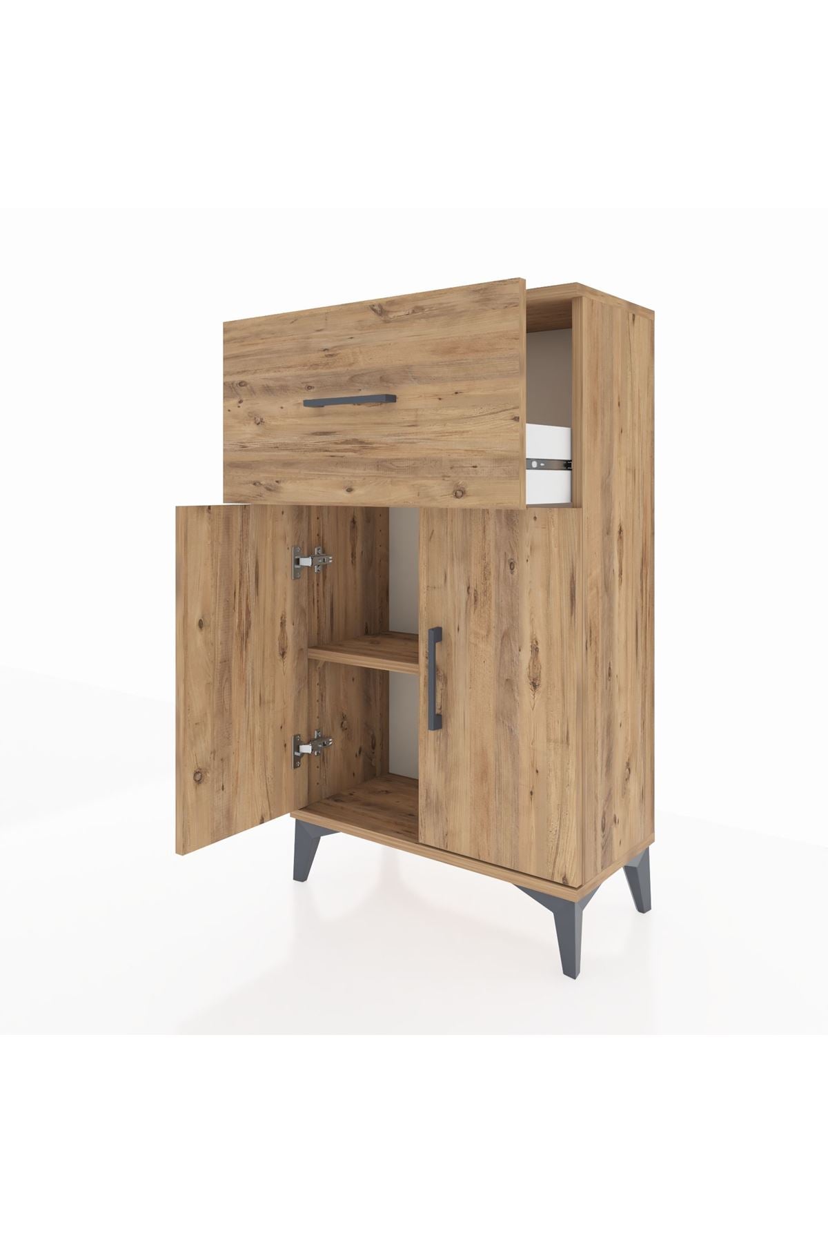Arges Komodin Tek Raflı Tek Çekmeceli 2 Kapaklı 60x30x106 - S15M010V9A