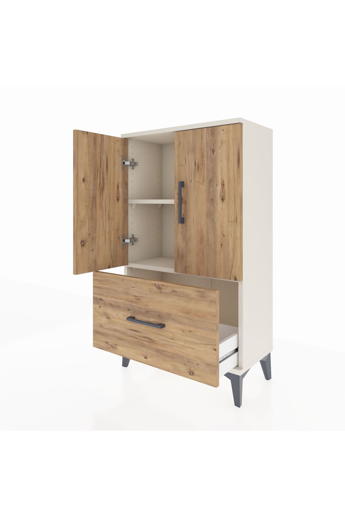 Arges Komodin 2 Raflı Tek Çekmeceli 2 Kapaklı 60x30x106 - S15M011V3A