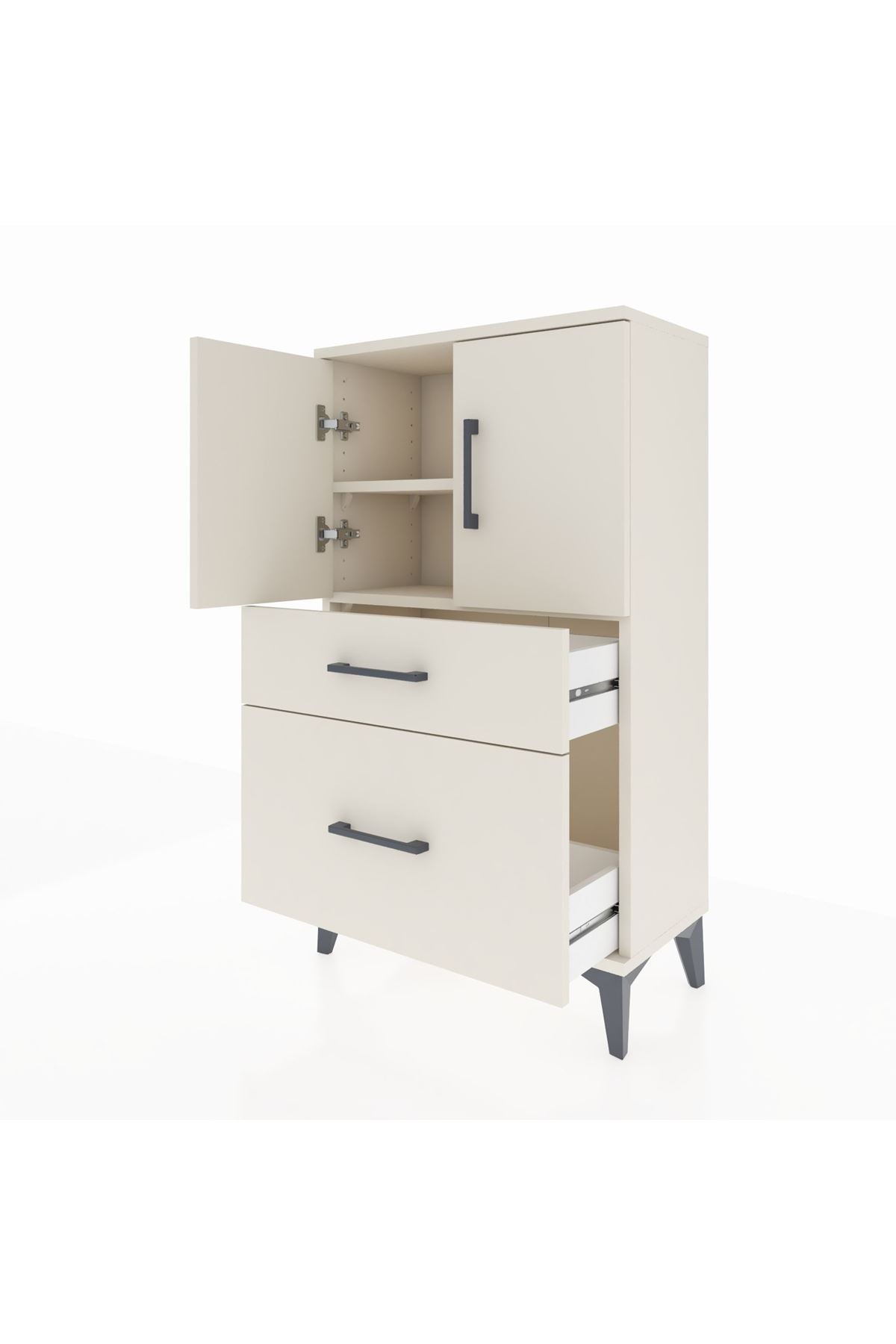 Arges Komodin 2 Raflı 2 Çekmeceli 2 Kapaklı 60x30x106 - S15M012V1A