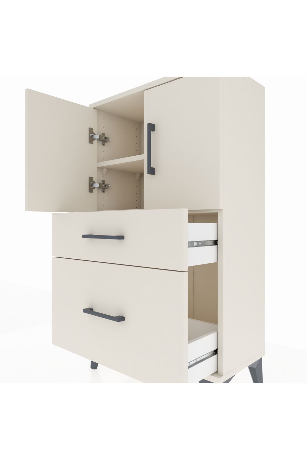Arges Komodin 2 Raflı 2 Çekmeceli 2 Kapaklı 60x30x106 - S15M012V1A