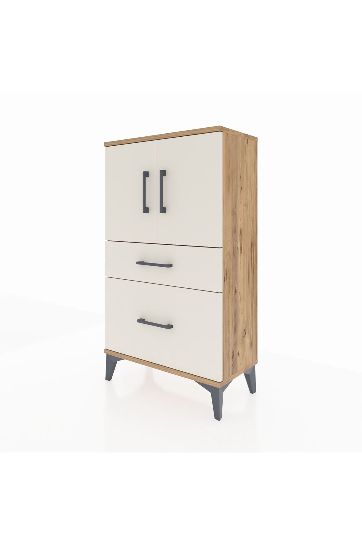 Arges Komodin 2 Raflı 2 Çekmeceli 2 Kapaklı 60x30x106 - S15M012V7A