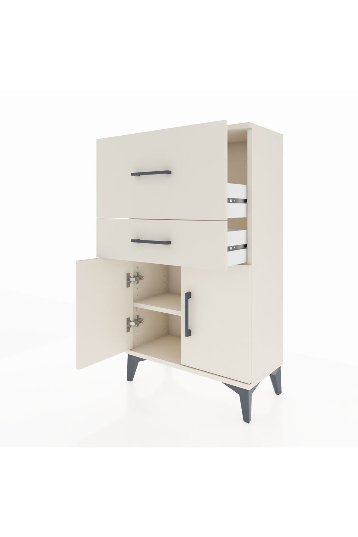 Arges Komodin Tek Raflı 2 Çekmeceli 2 Kapaklı 60x30x106 - S15M013V1A