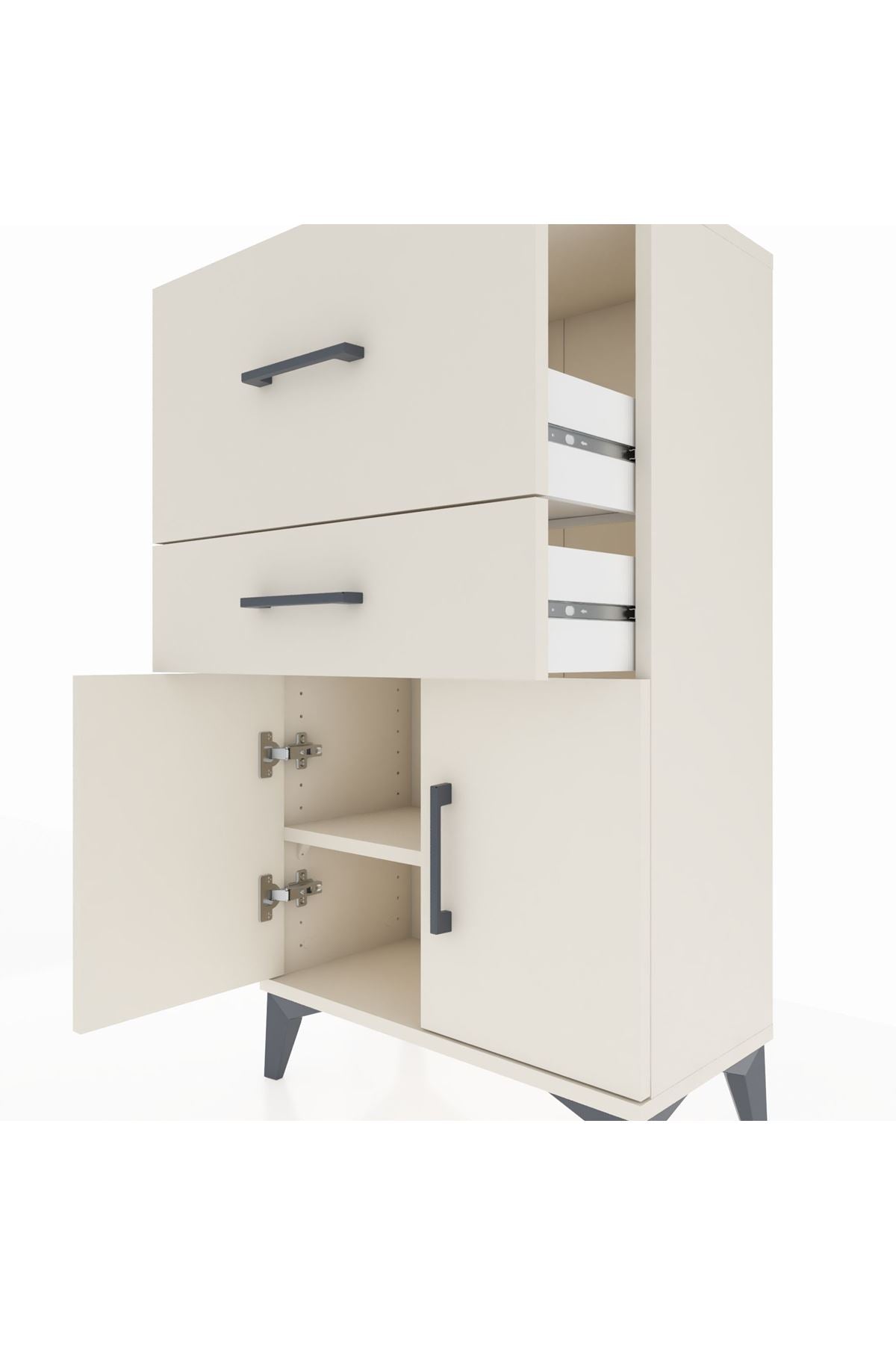 Arges Komodin Tek Raflı 2 Çekmeceli 2 Kapaklı 60x30x106 - S15M013V1A