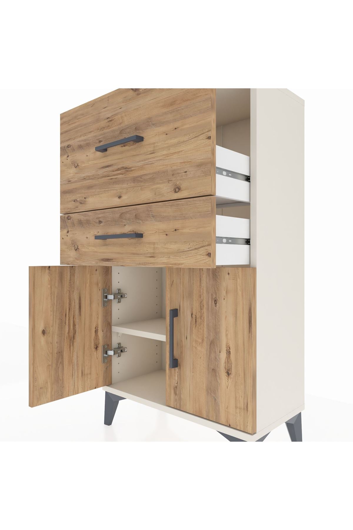 Arges Komodin Tek Raflı 2 Çekmeceli 2 Kapaklı 60x30x106 - S15M013V3A
