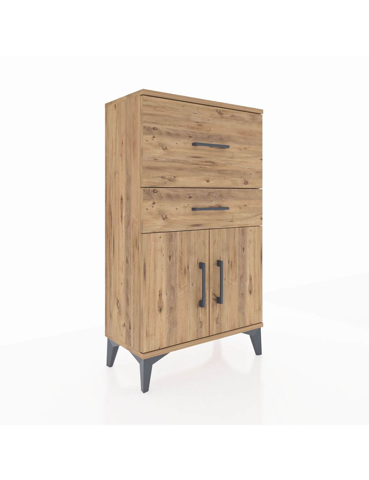 Arges Komodin Tek Raflı 2 Çekmeceli 2 Kapaklı 60x30x106 - S15M013V9A