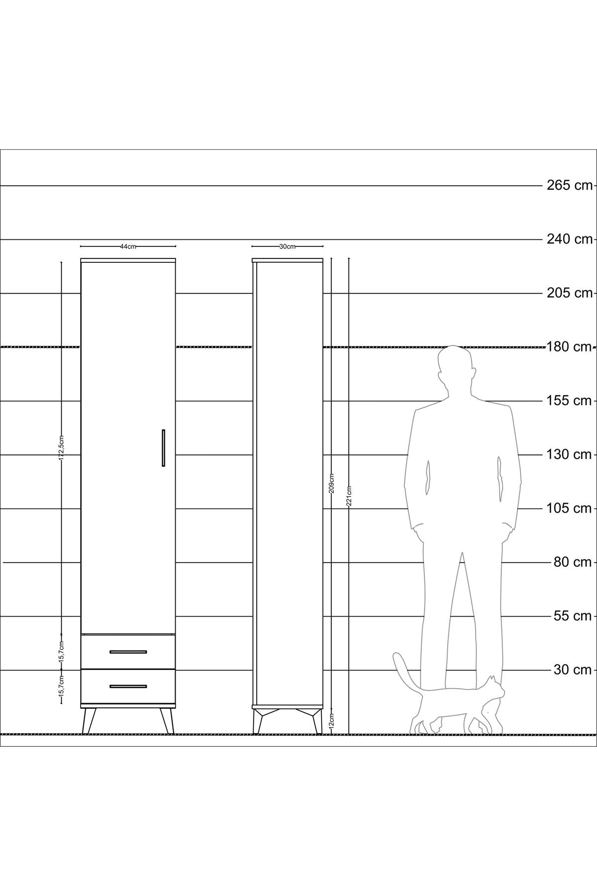 Arges Dolap 2 Raflı 2 Çekmeceli Tek Askılı 44x30x221 - S28M007V2A