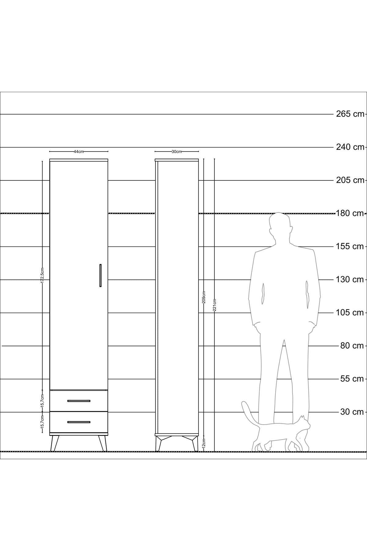 Arges Dolap 5 Raflı 2 Çekmeceli Tek Kapaklı 44x30x221 - S28M008V2A