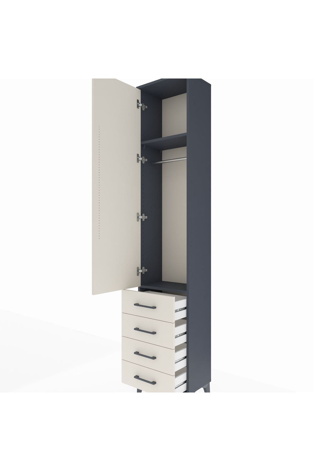 Arges Dolap 2 Raflı 4 Çekmeceli Tek Askılı 44x30x221 - S28M028V4A