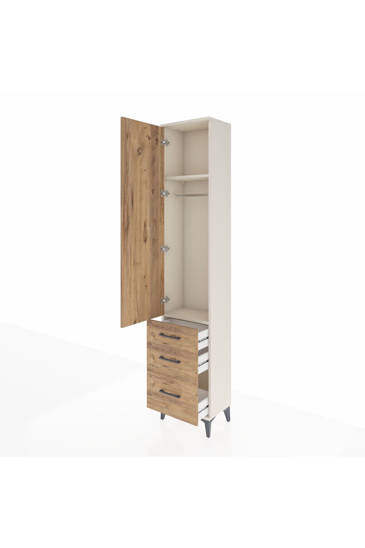 Arges Dolap 2 Raflı 3 Çekmeceli Tek Askılı 44x30x221 - S28M031V3A