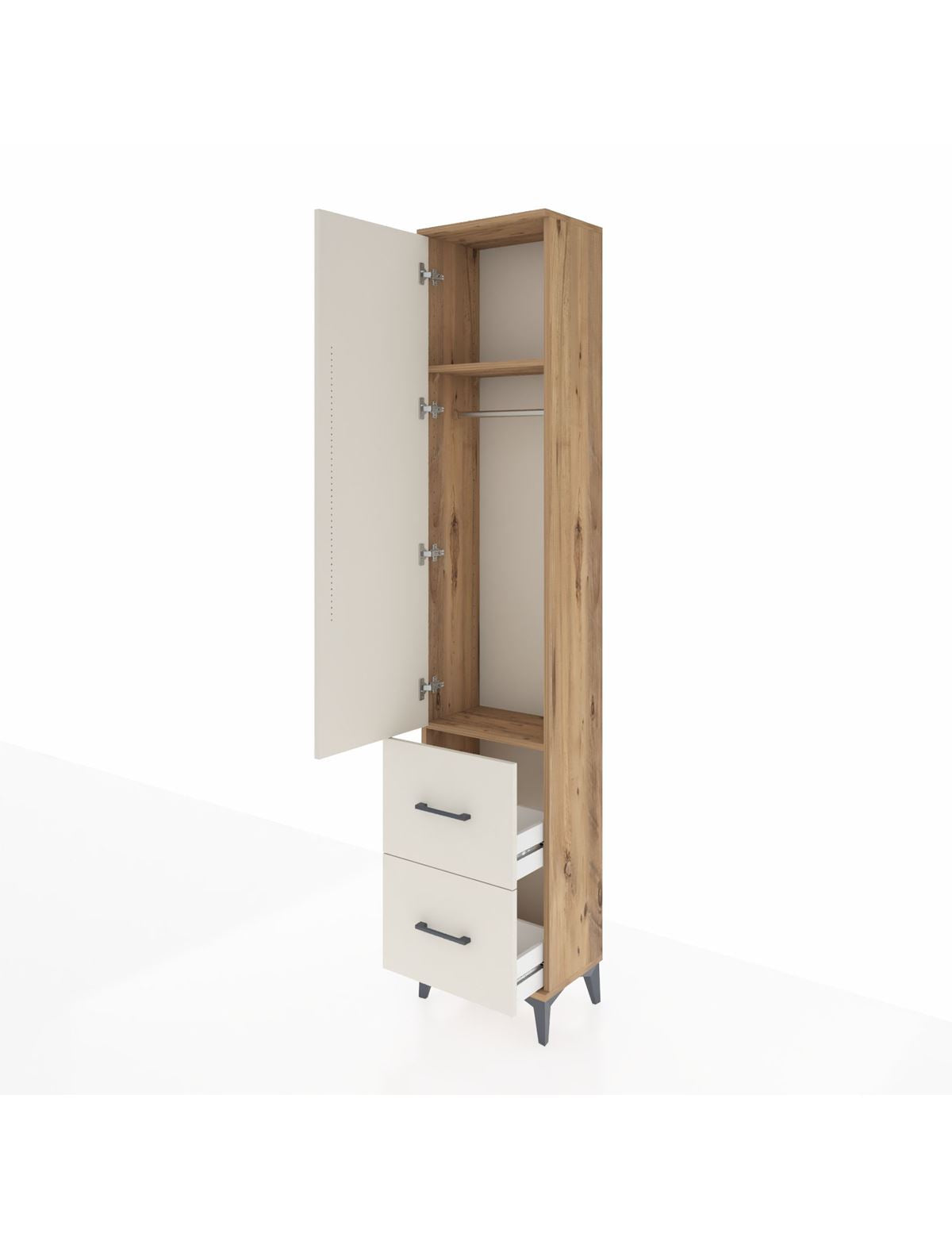 Arges Dolap 2 Raflı 2 Çekmeceli Tek Askılı 44x30x221 - S28M034V7A