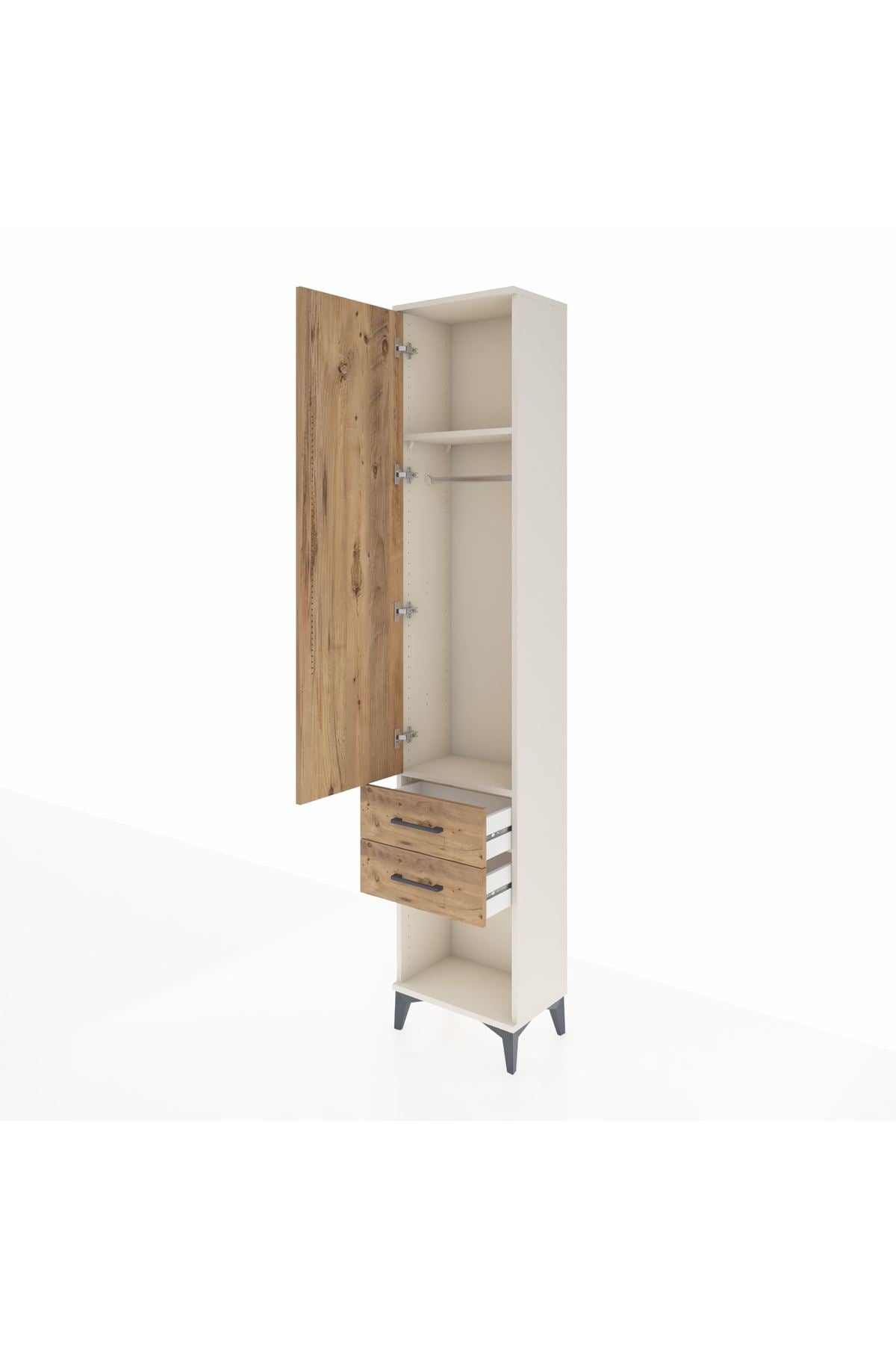 Arges Dolap 2 Raflı 2 Çekmeceli Tek Askılı 44x30x221 - S28M040V3A