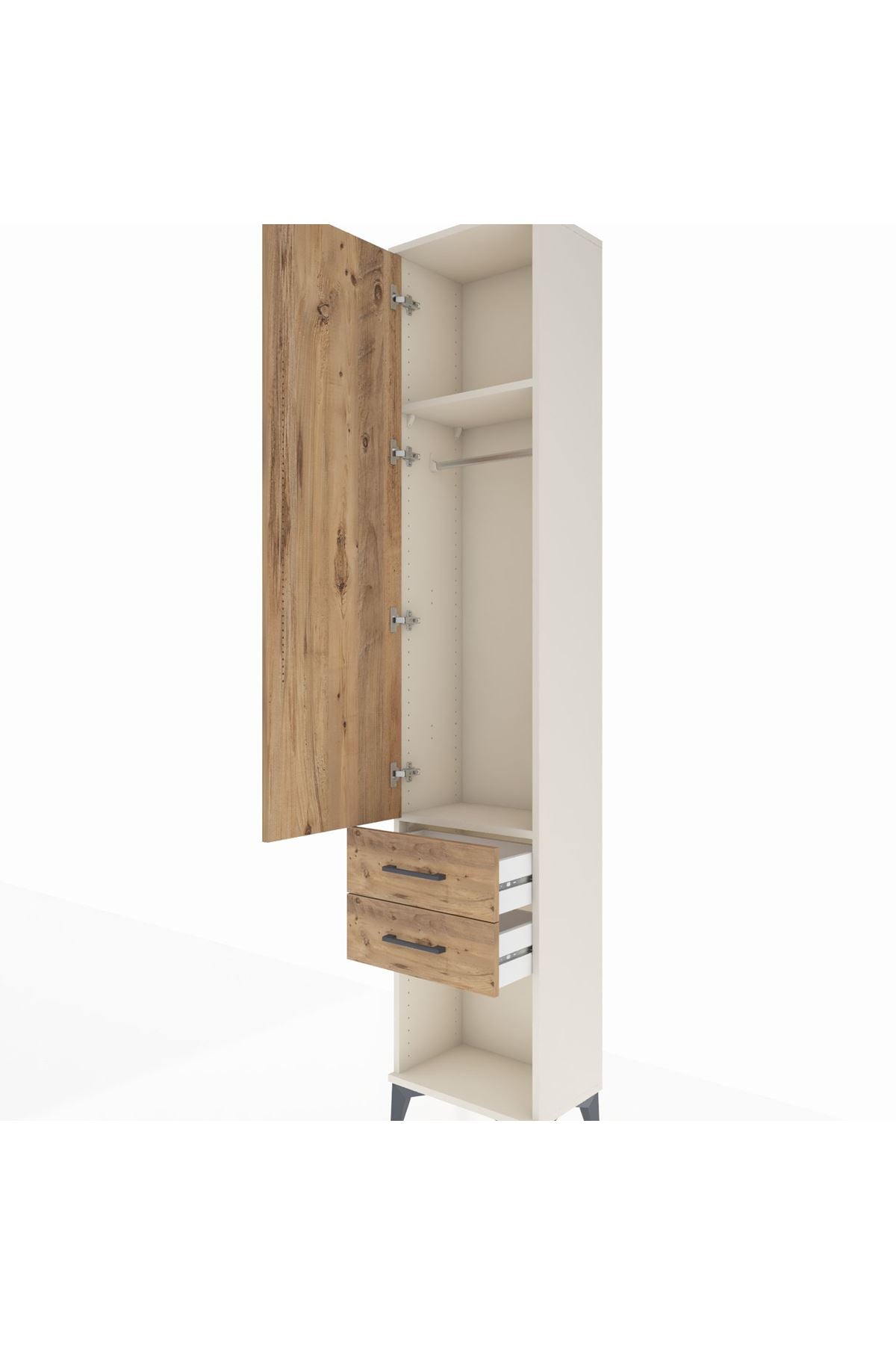 Arges Dolap 2 Raflı 2 Çekmeceli Tek Askılı 44x30x221 - S28M040V3A